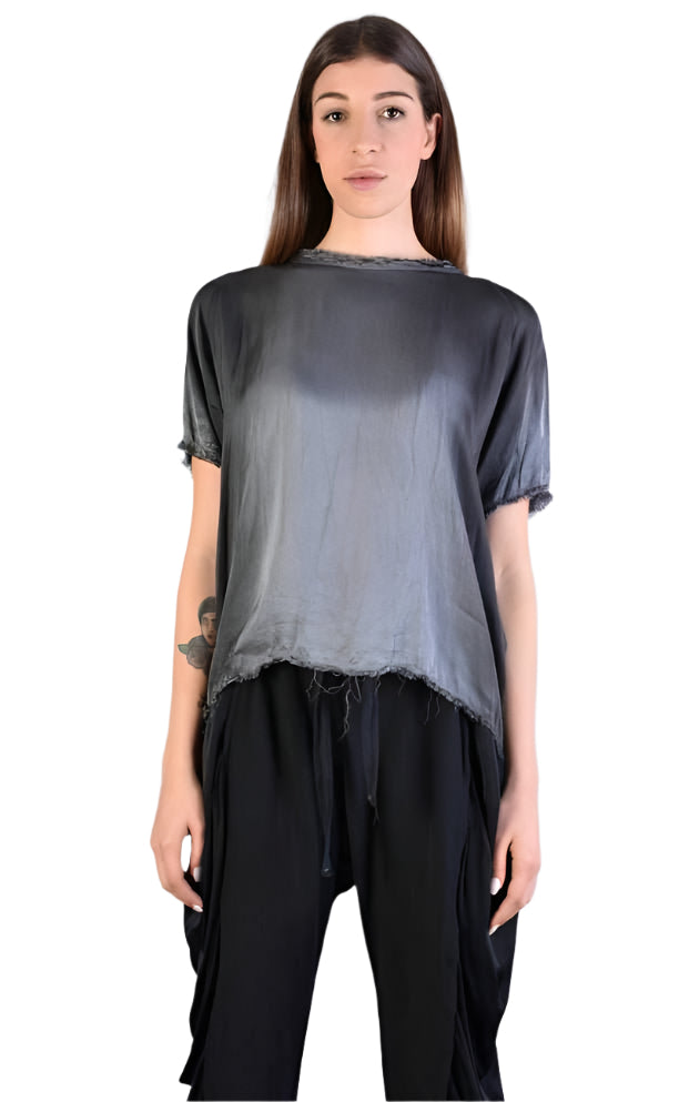 A39B SM20725 GREY Degrade Satin Asymmetric T-Shirt