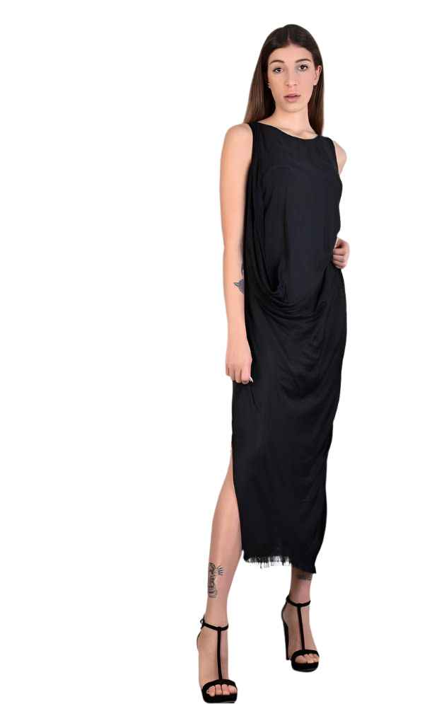 9B SM229 BLACK Sleeveless Satin Dress,