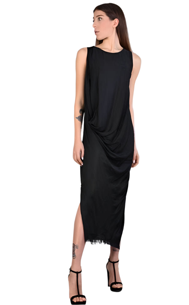 A39B SM229 BLACK Sleeveless Satin Dress,