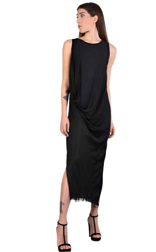 9B SM229 BLACK Sleeveless Satin Dress,