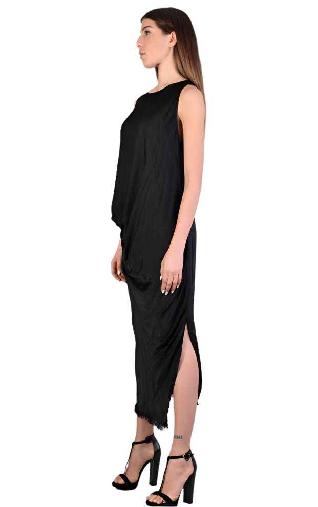 9B SM229 BLACK Sleeveless Satin Dress,