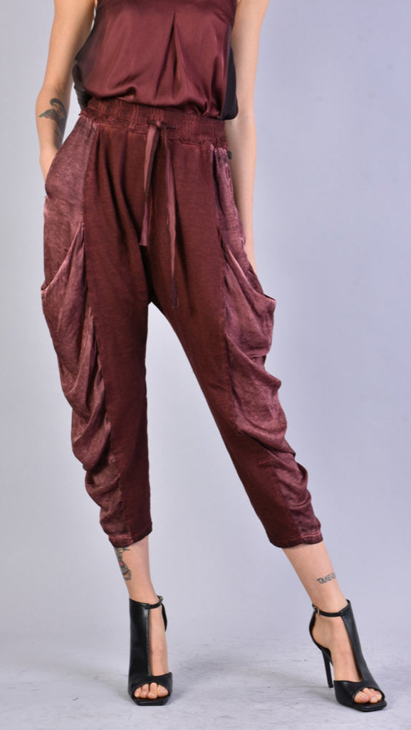 A39B SM21525 PANTS in Cold Dyed Fleece & Blood Satin