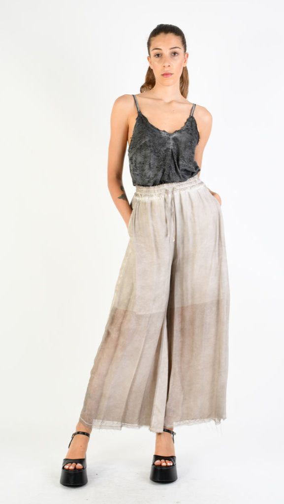 A39B SM31025 Palazzo PANTS in Cotton Gabardine & Desert Silk Viscose