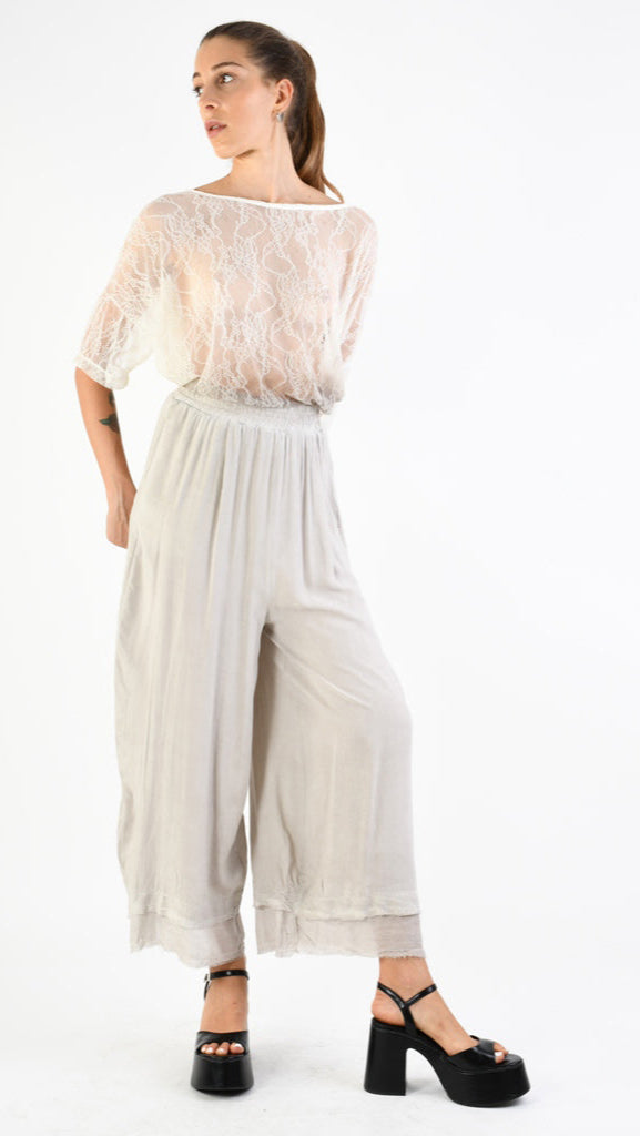 A39B SM33925 Palazzo PANTS in IVORY Marbled Dyed Viscose Tencel