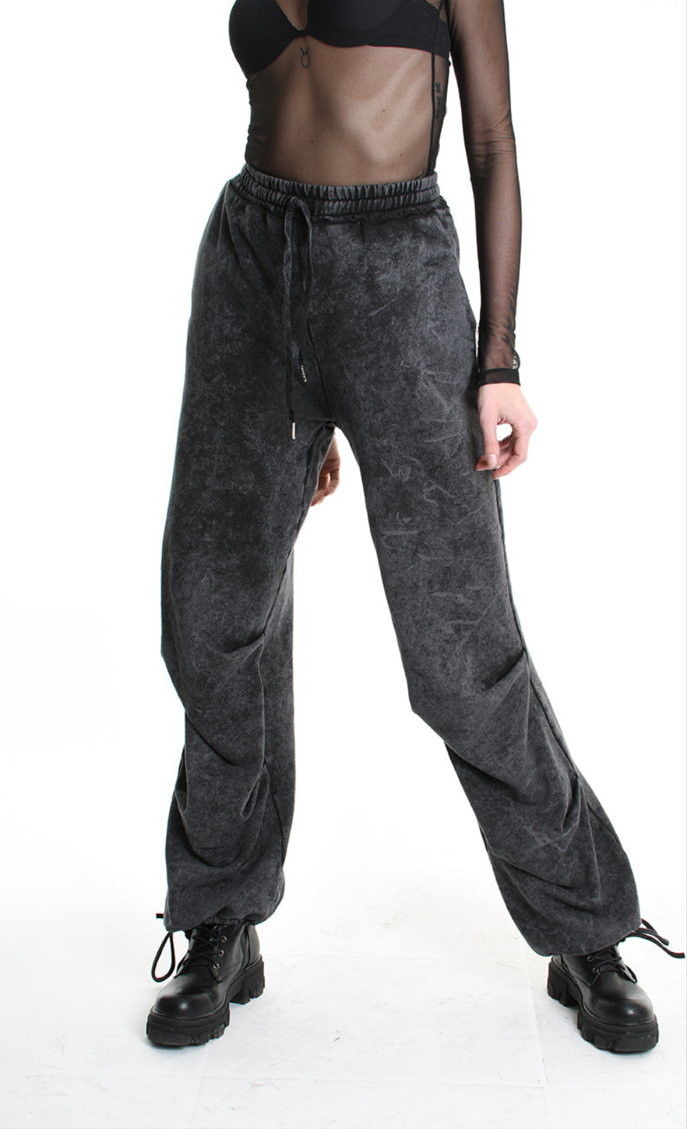 4V W5227 TROUSER Wide Fit Dyed Marmoryzed Fleece Black WOMAN, Pants, Trousers, TEPHRA