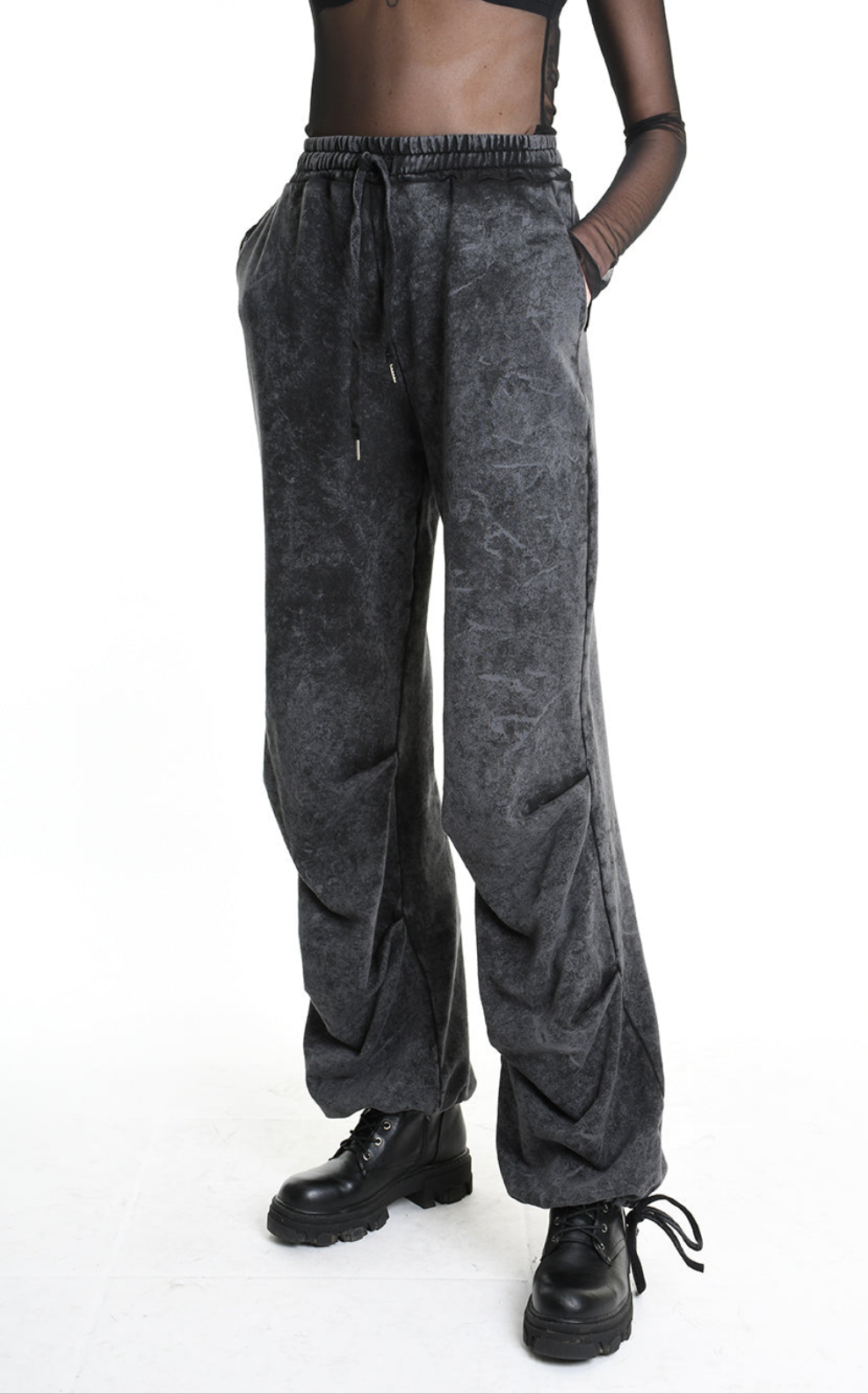 4V W5227 TROUSER Wide Fit Dyed Marmoryzed Fleece Black WOMAN LA HAINE INSIDE US