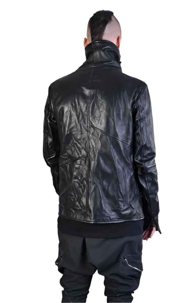A34B LM00425 Jacket - Black Vegetable Tanned Crumpled Leather Sport Contemporary Italian Men's