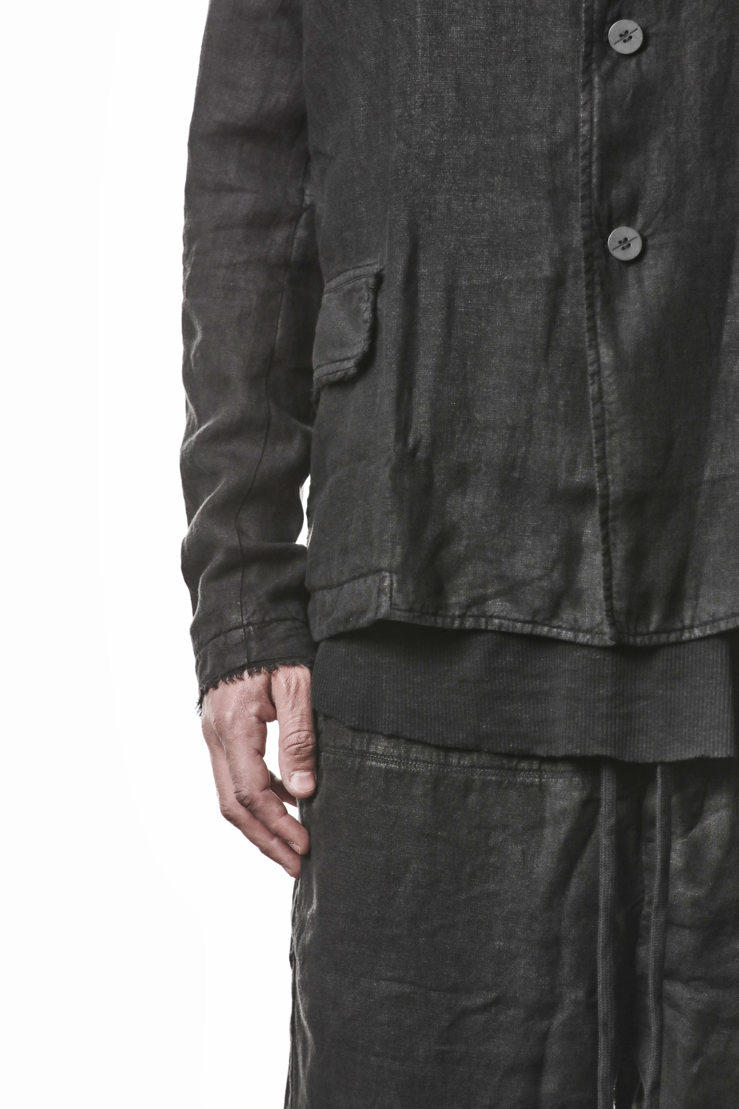 M B 67 Jacket - Black Woven Linen Lined Tailored Contemporary Men's - TEPHRA