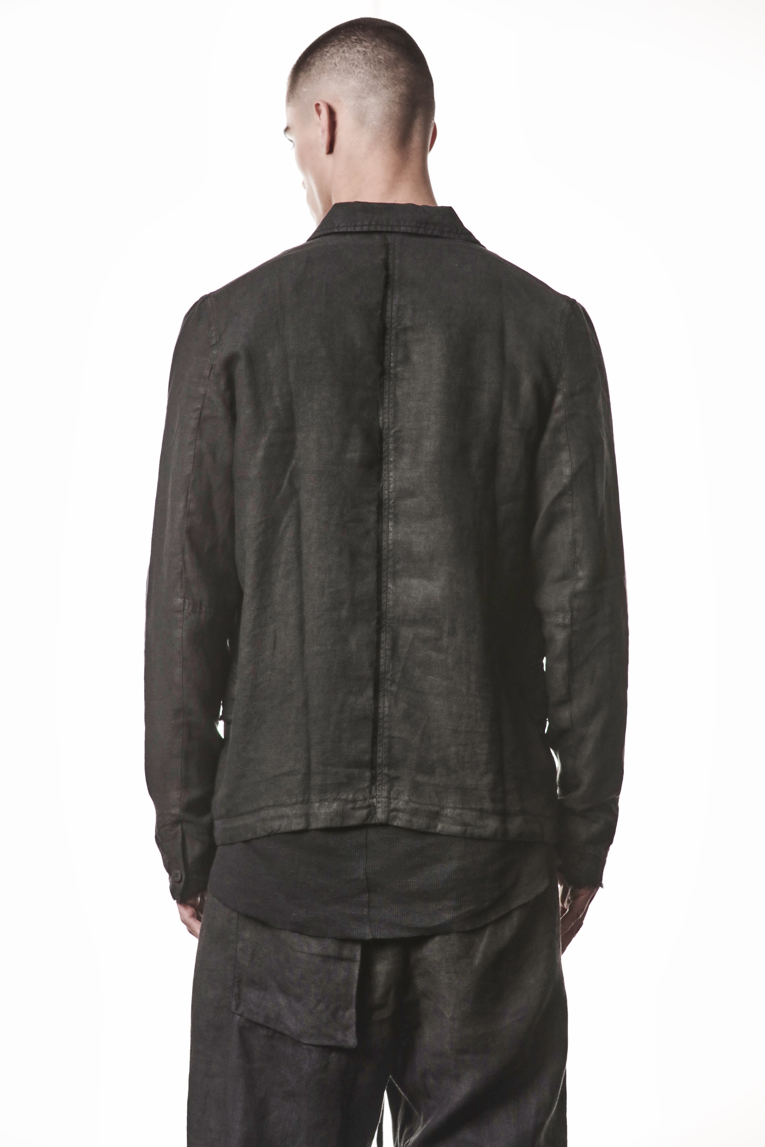M B 67 Jacket - Black Woven Linen Lined Tailored Contemporary Men's - TEPHRA