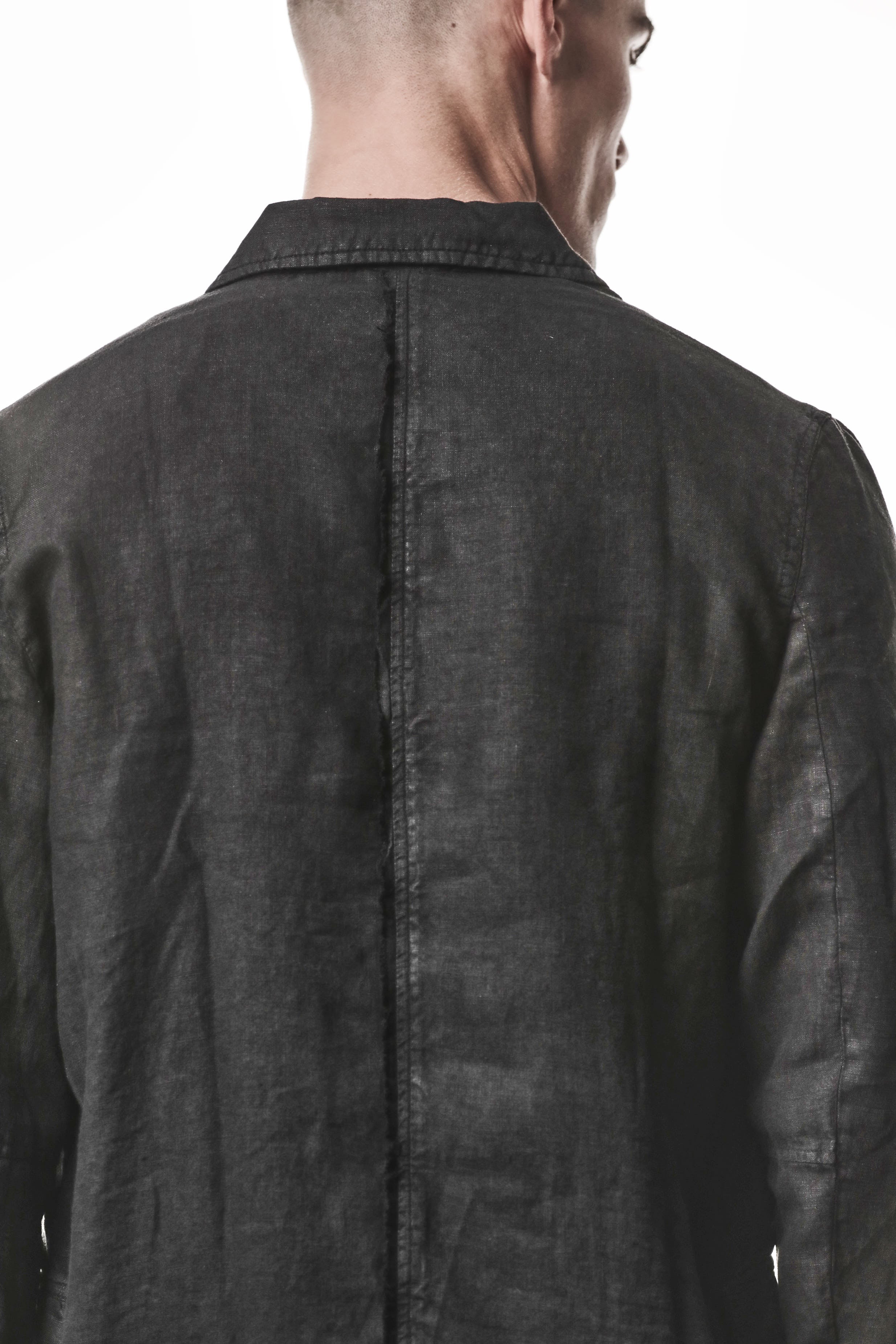 M B 67 Jacket - Black Woven Linen Lined Tailored Contemporary Men's - TEPHRA