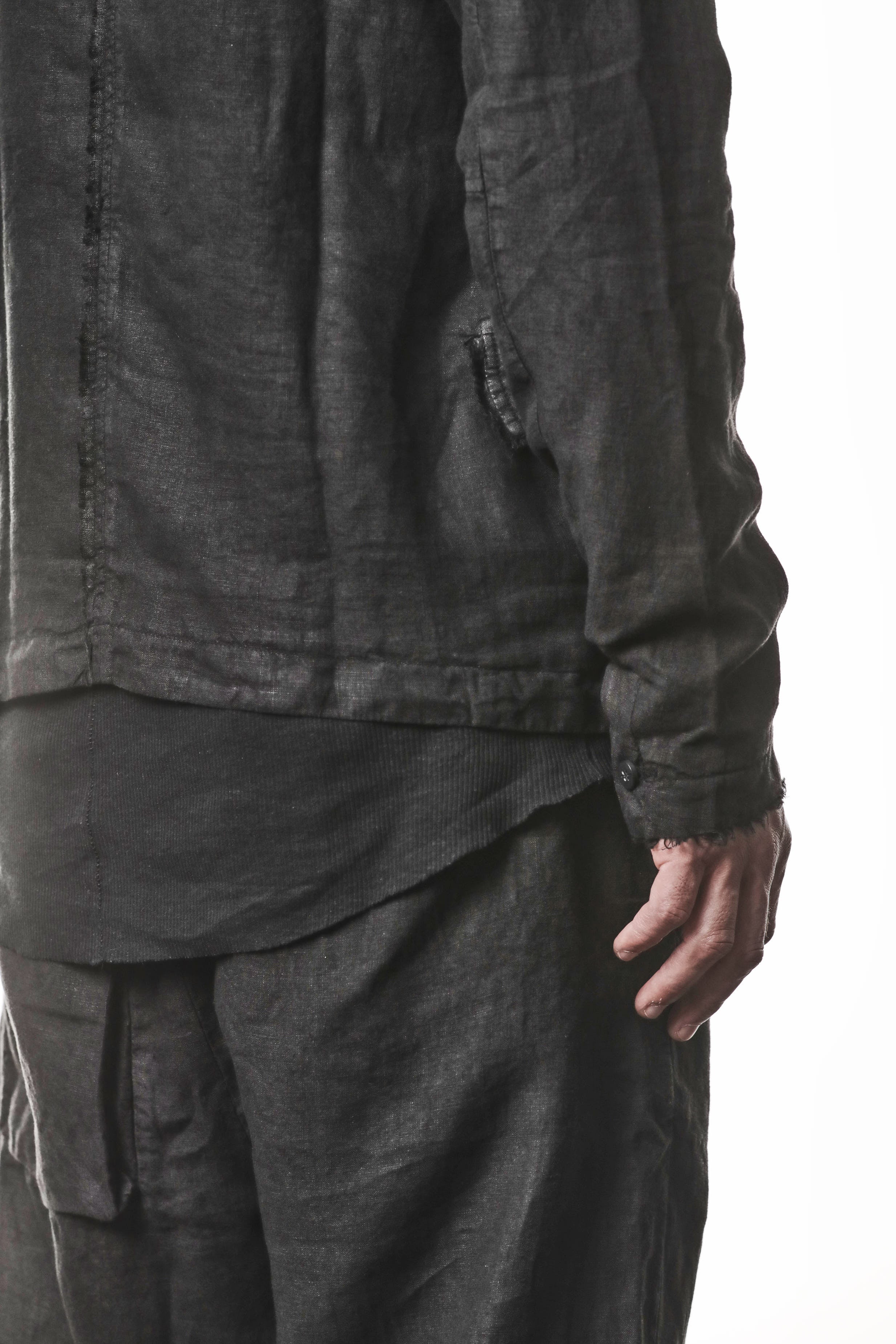 M B 67 Jacket - Black Woven Linen Lined Tailored Contemporary Men's - TEPHRA