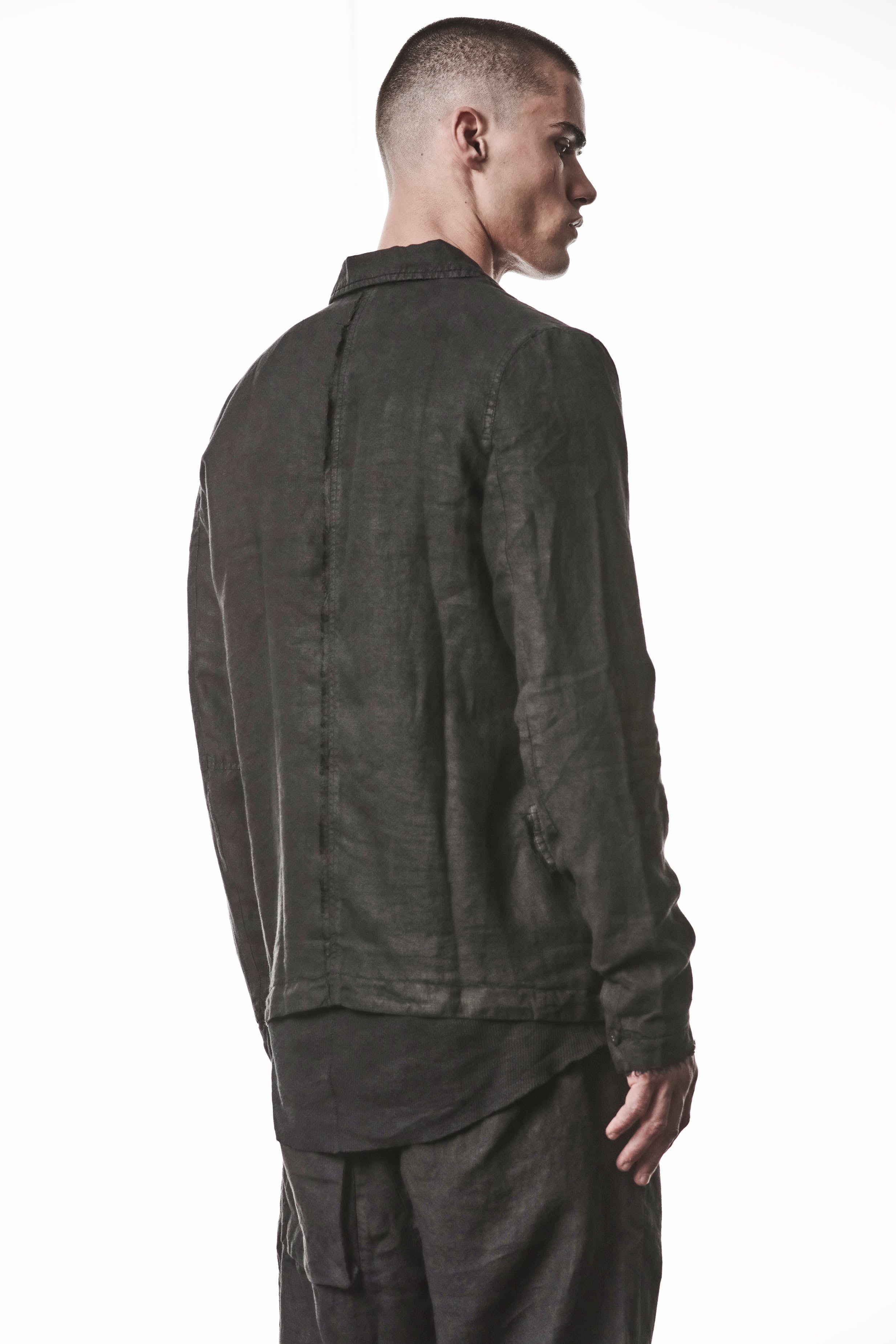 M B 67 Jacket - Black Woven Linen Lined Tailored Contemporary Men's - TEPHRA
