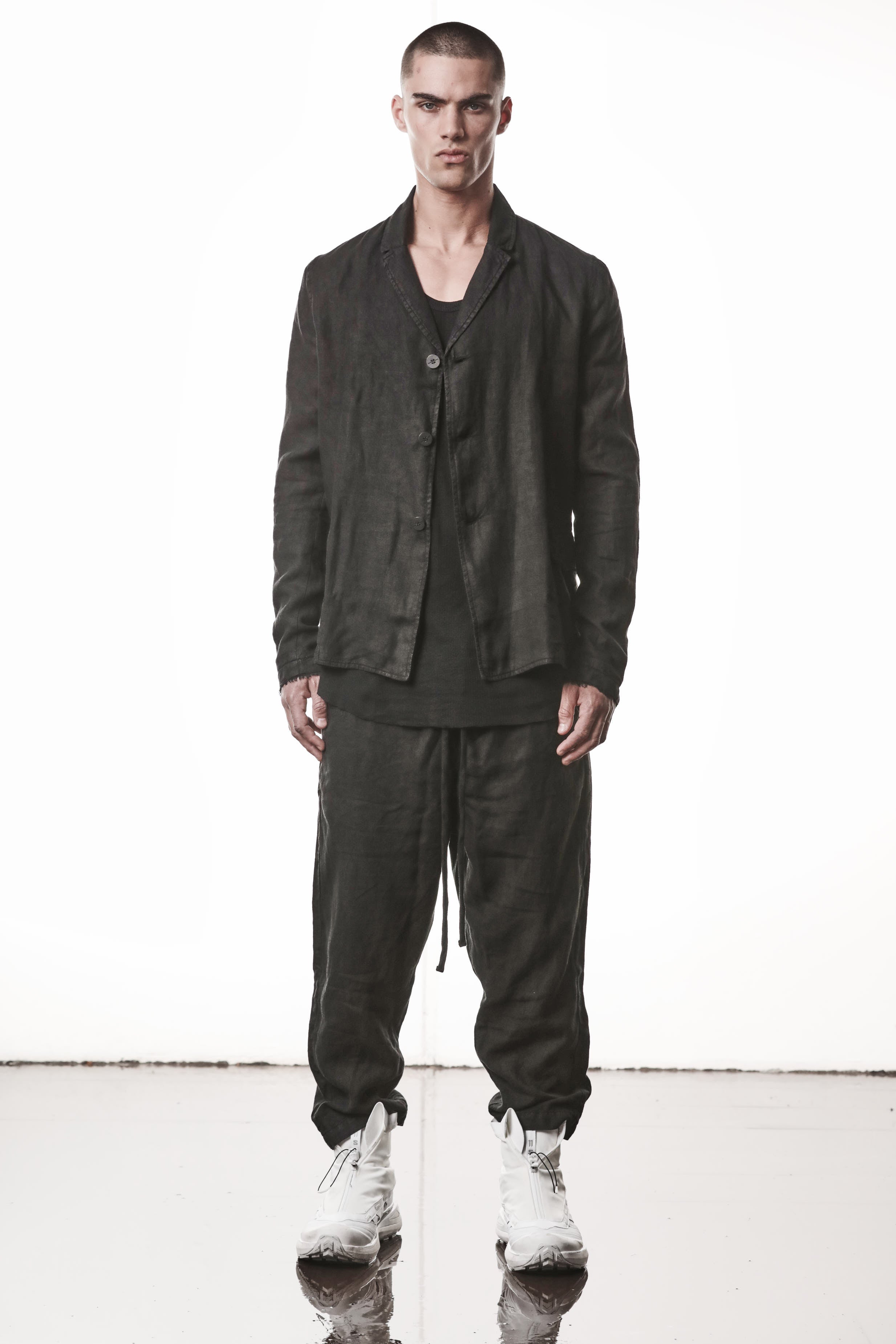 M B 67 Jacket - Black Woven Linen Lined Tailored Contemporary Men's - TEPHRA