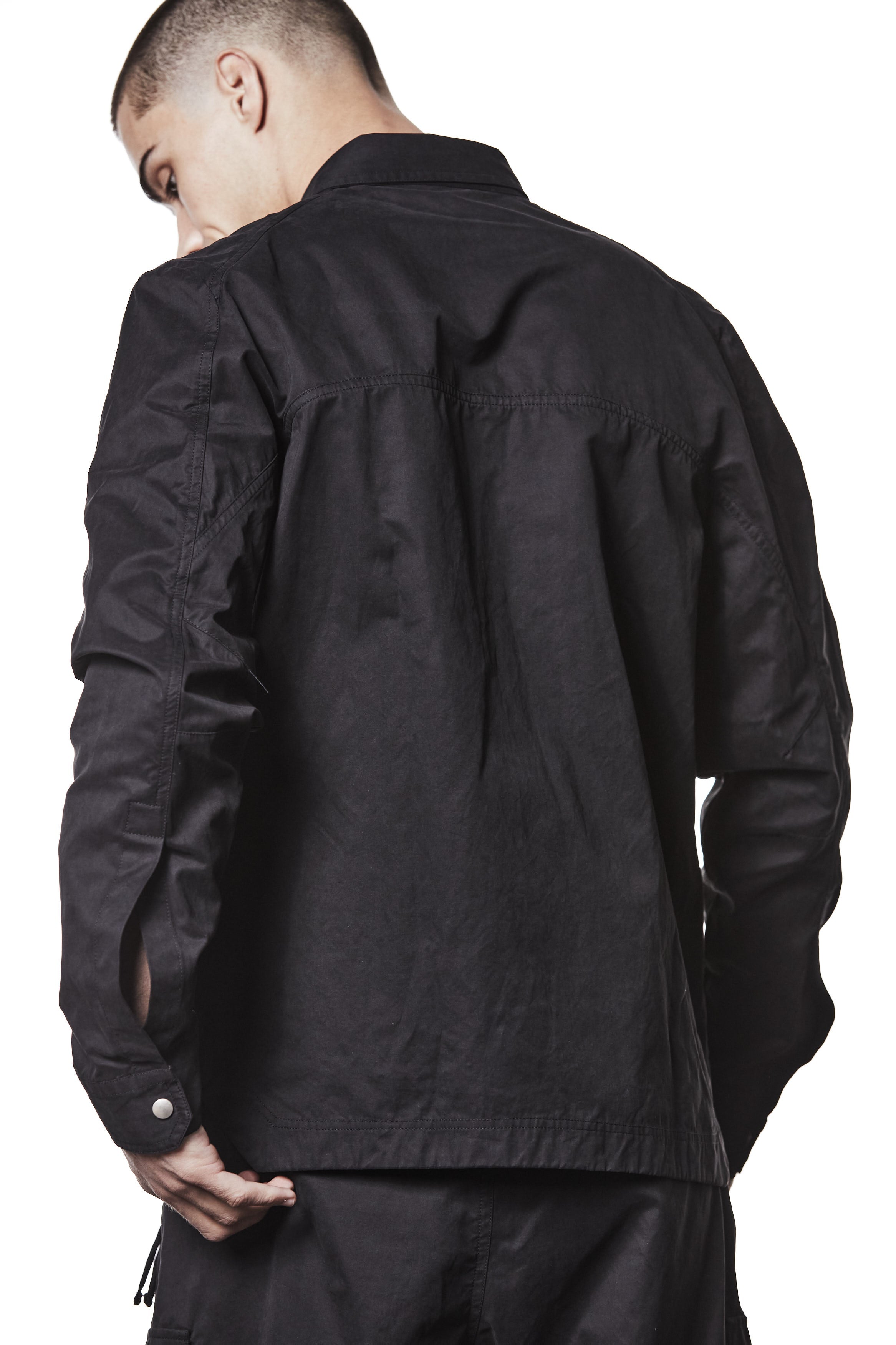 M H 175 Black Utility Shirt with Cargo Pockets – Long Sleeve Button-Up black MAN THOM KROM