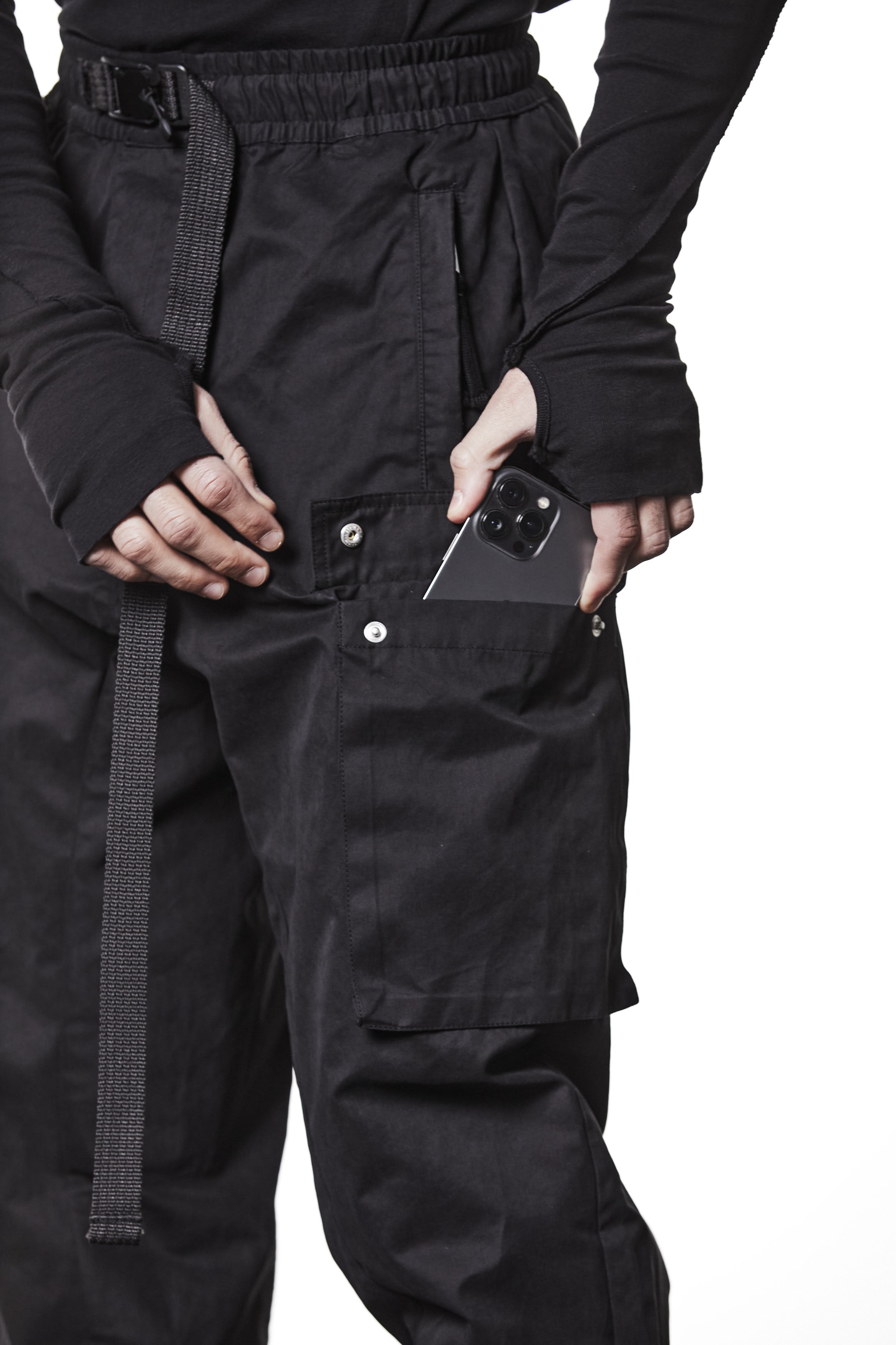 M P 15 Black Cargo Pants – Relaxed Fit with Utility Pockets and Elastic Cuffs Black Man THOM KROM