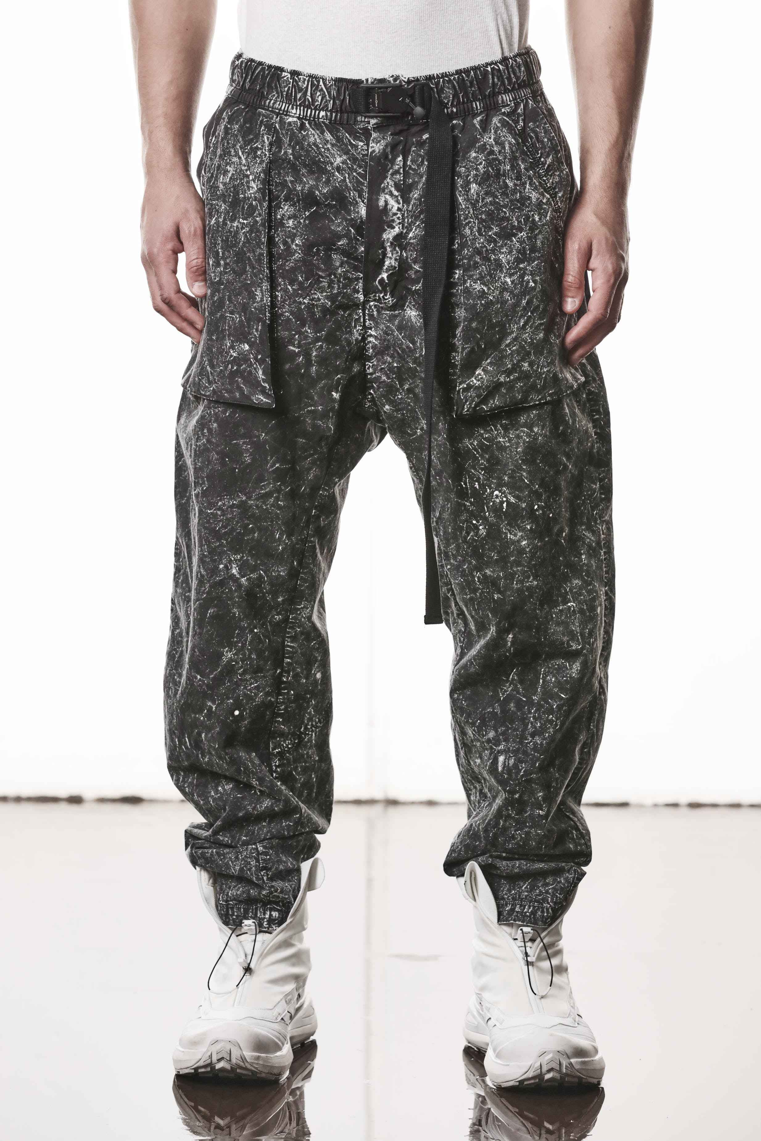 M P 32 Trousers - Black Marble Cotton Elastane Men's Long Woven