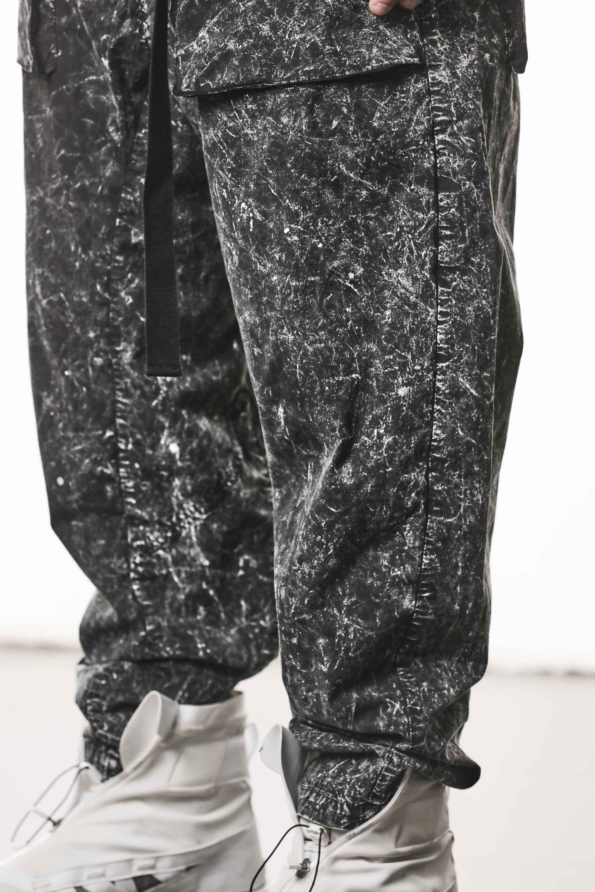 M P 32 Trousers - Black Marble Cotton Elastane Men's Long Woven