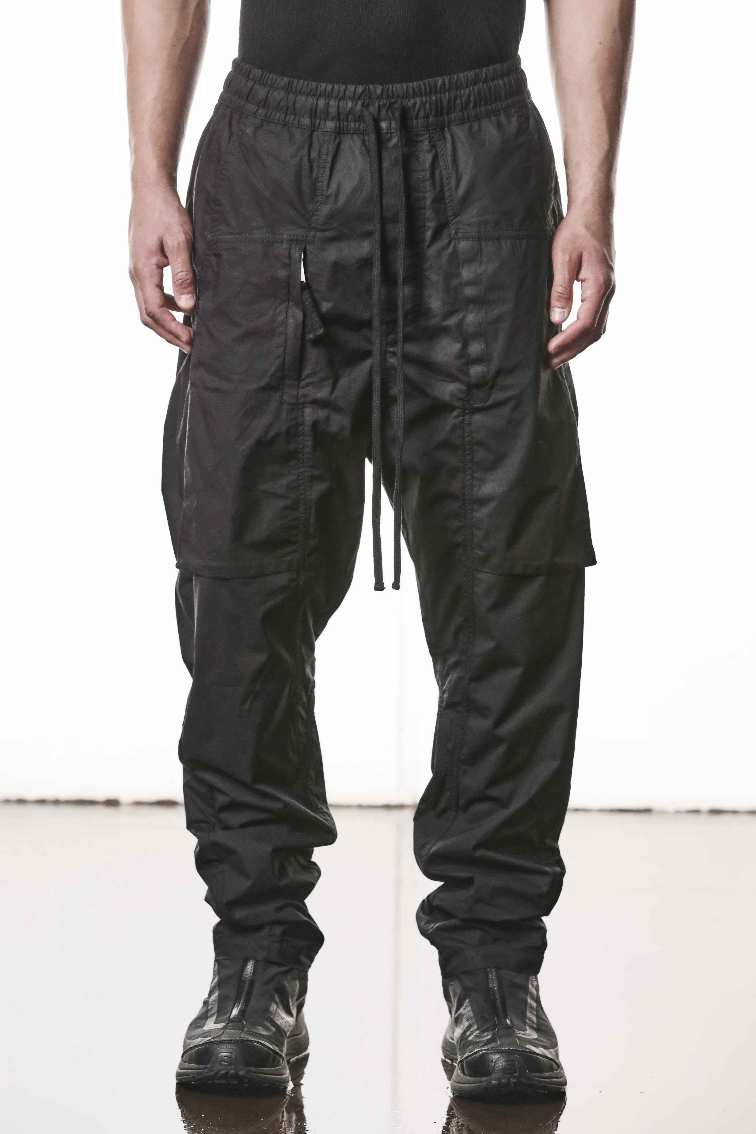 M P 34 Trousers - Black Cotton Elastane Men's Long Woven