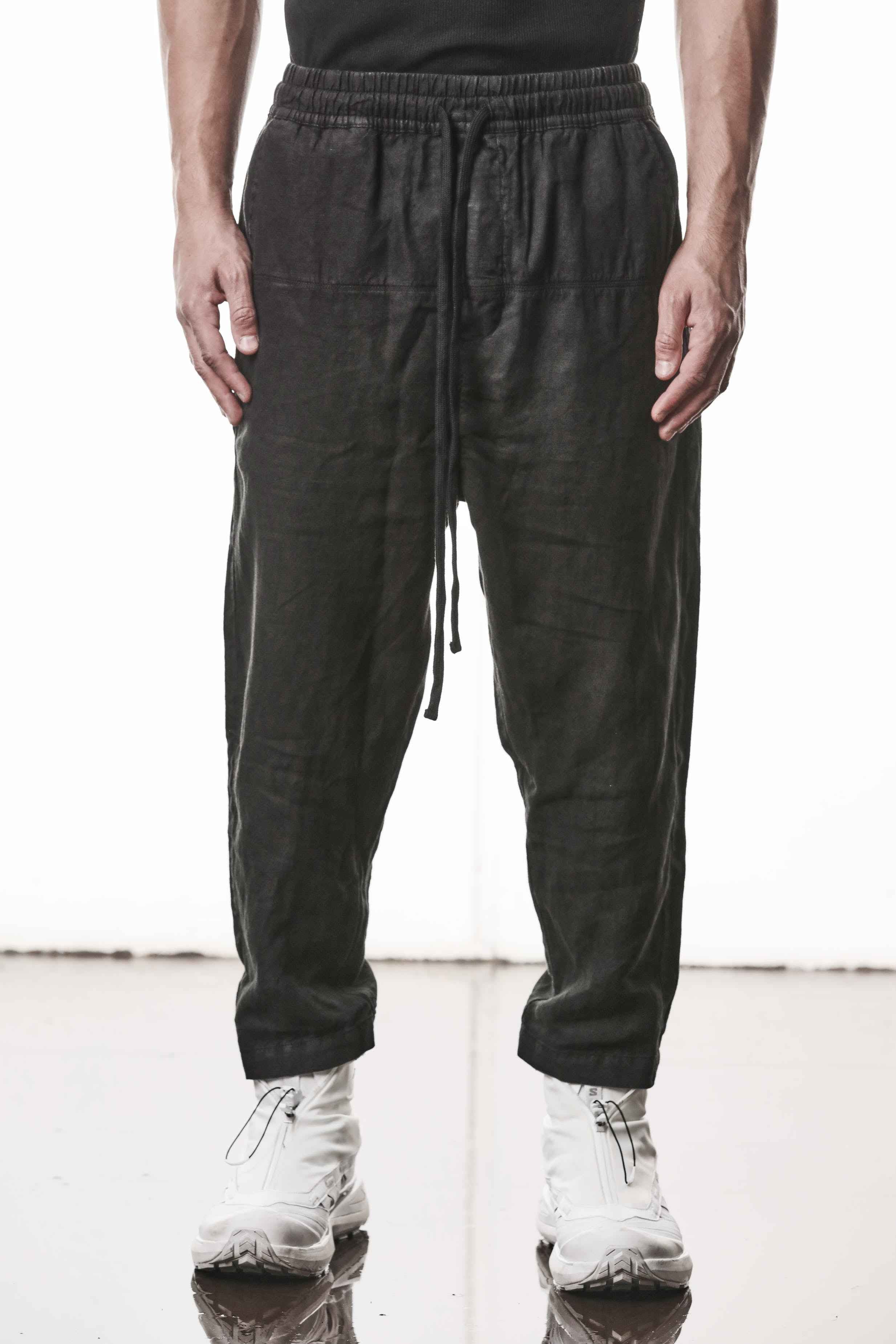 M P 49 Trousers - Black Linen Worked Knit Men's Long