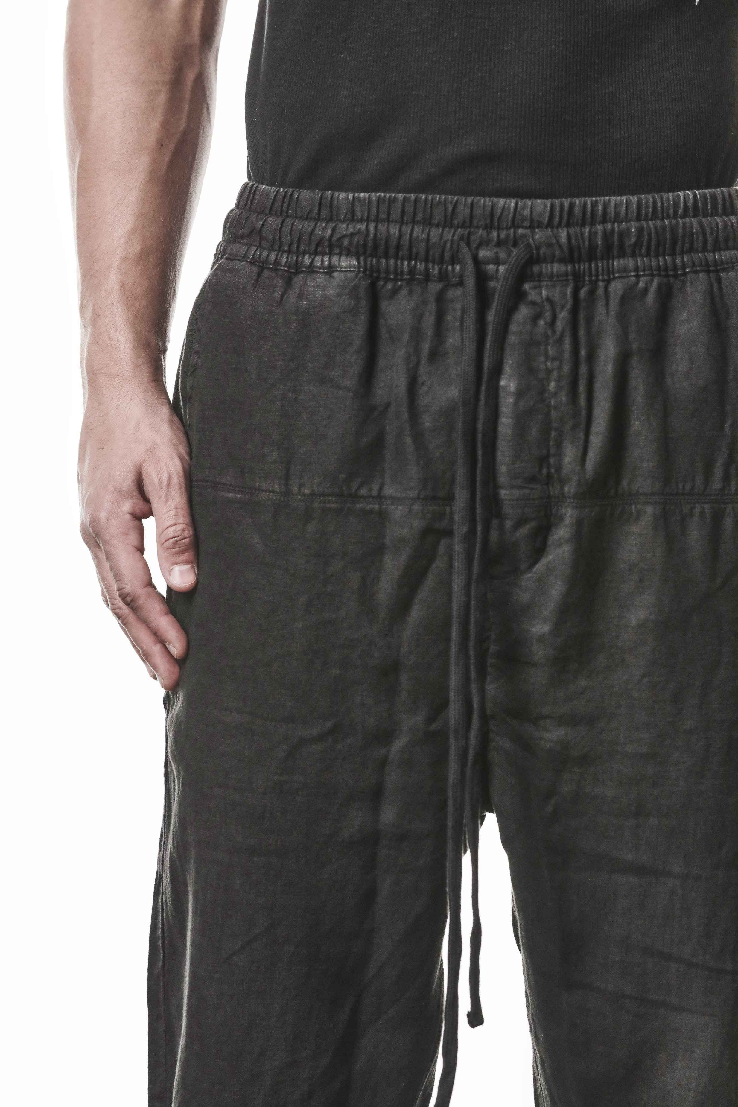 M P 49 Trousers - Black Linen Worked Knit Men's Long