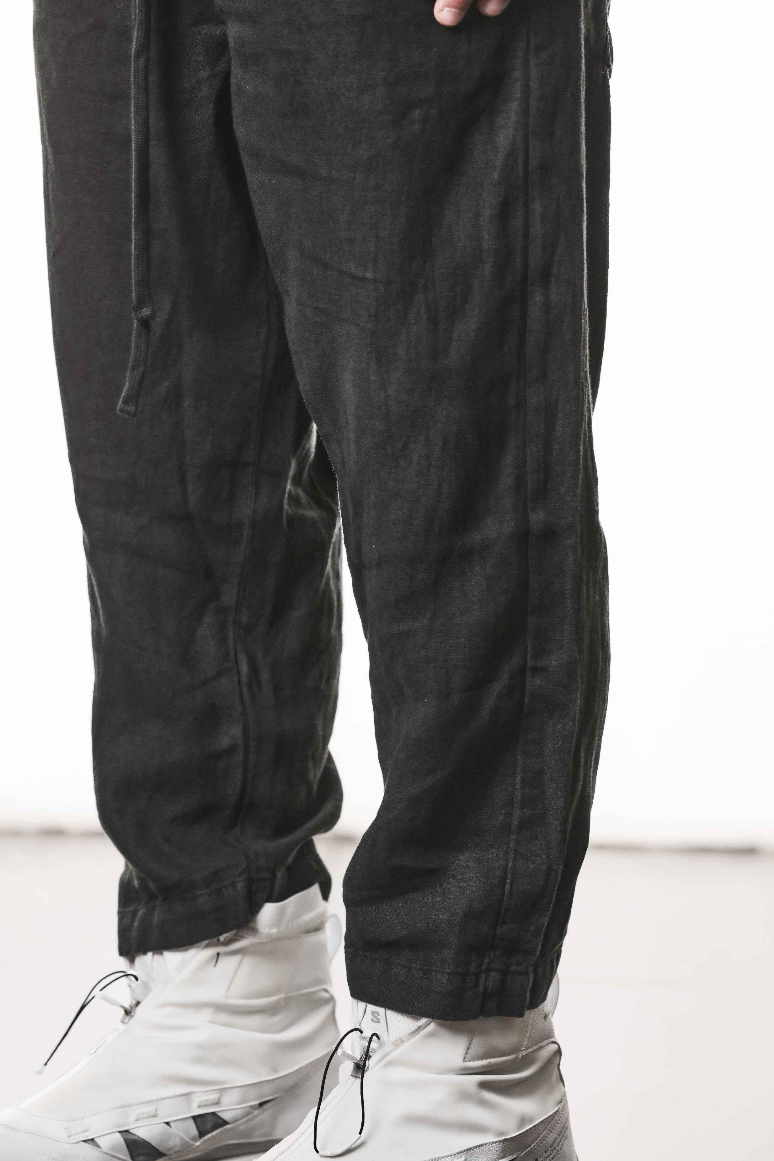 M P 49 Trousers - Black Linen Worked Knit Men's Long