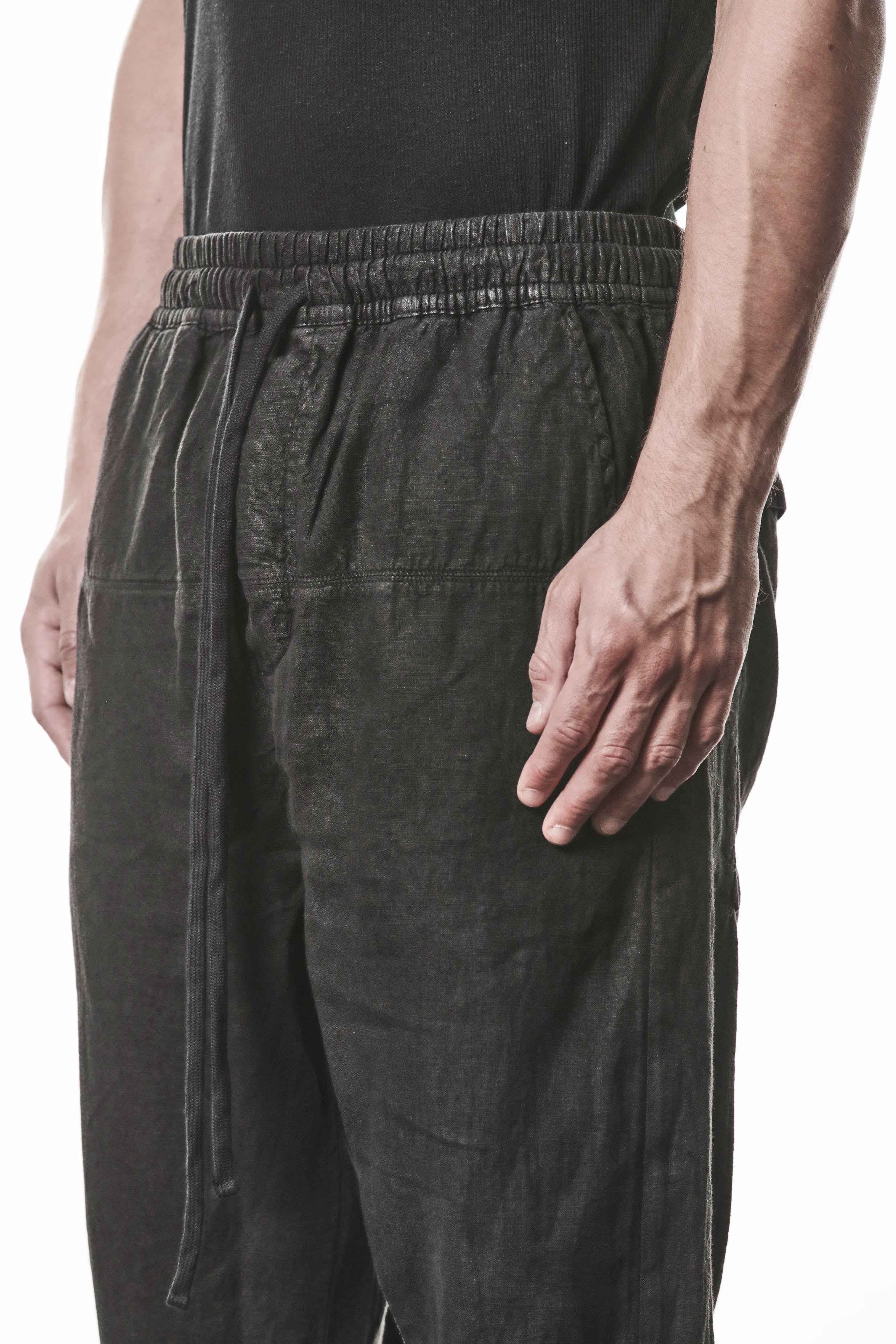 M P 49 Trousers - Black Linen Worked Knit Men's Long