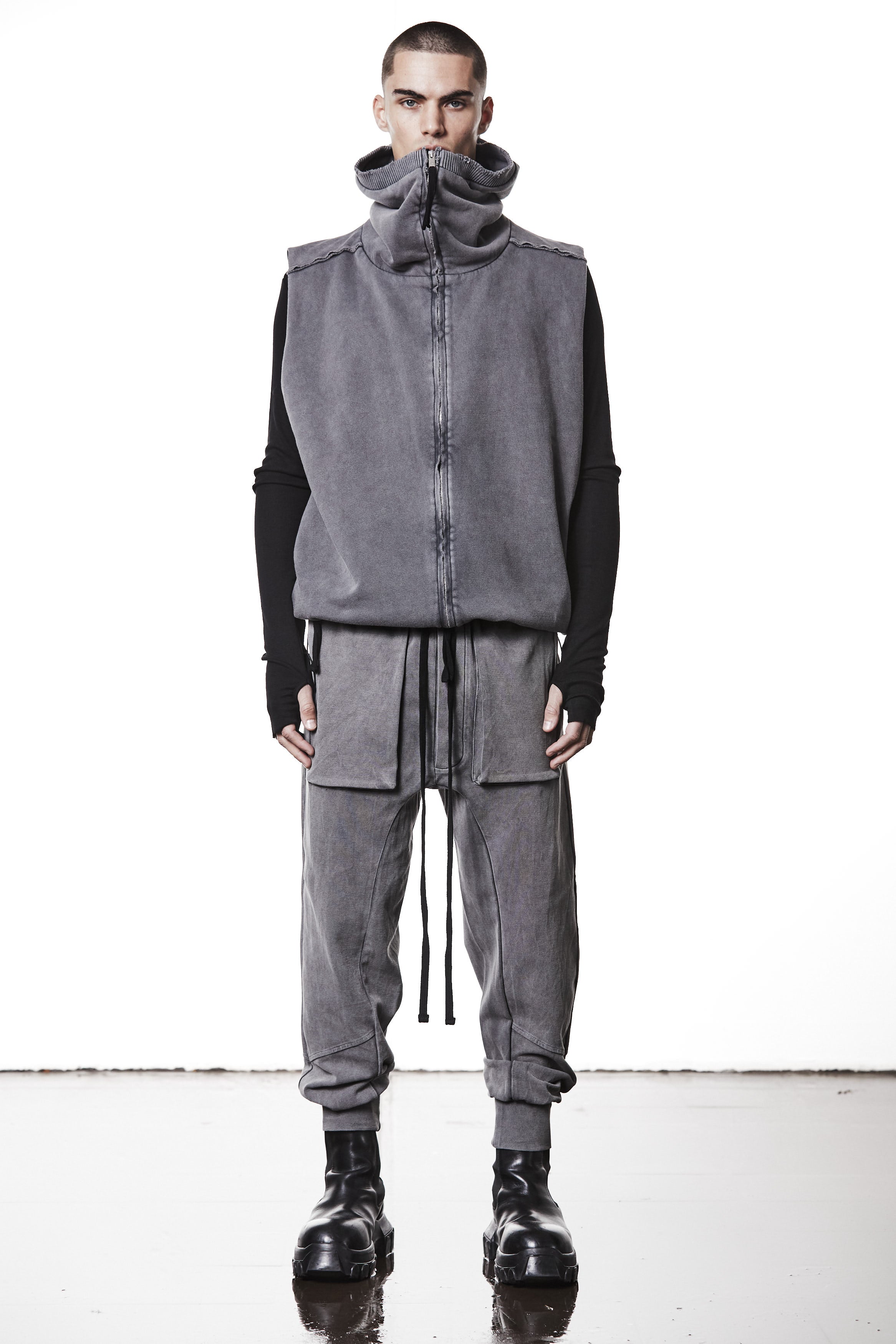 M SJ 684 – Zip Hoodie High Neck Oversized Fit Adjustable Hem Used Grey - Man THOM KROM