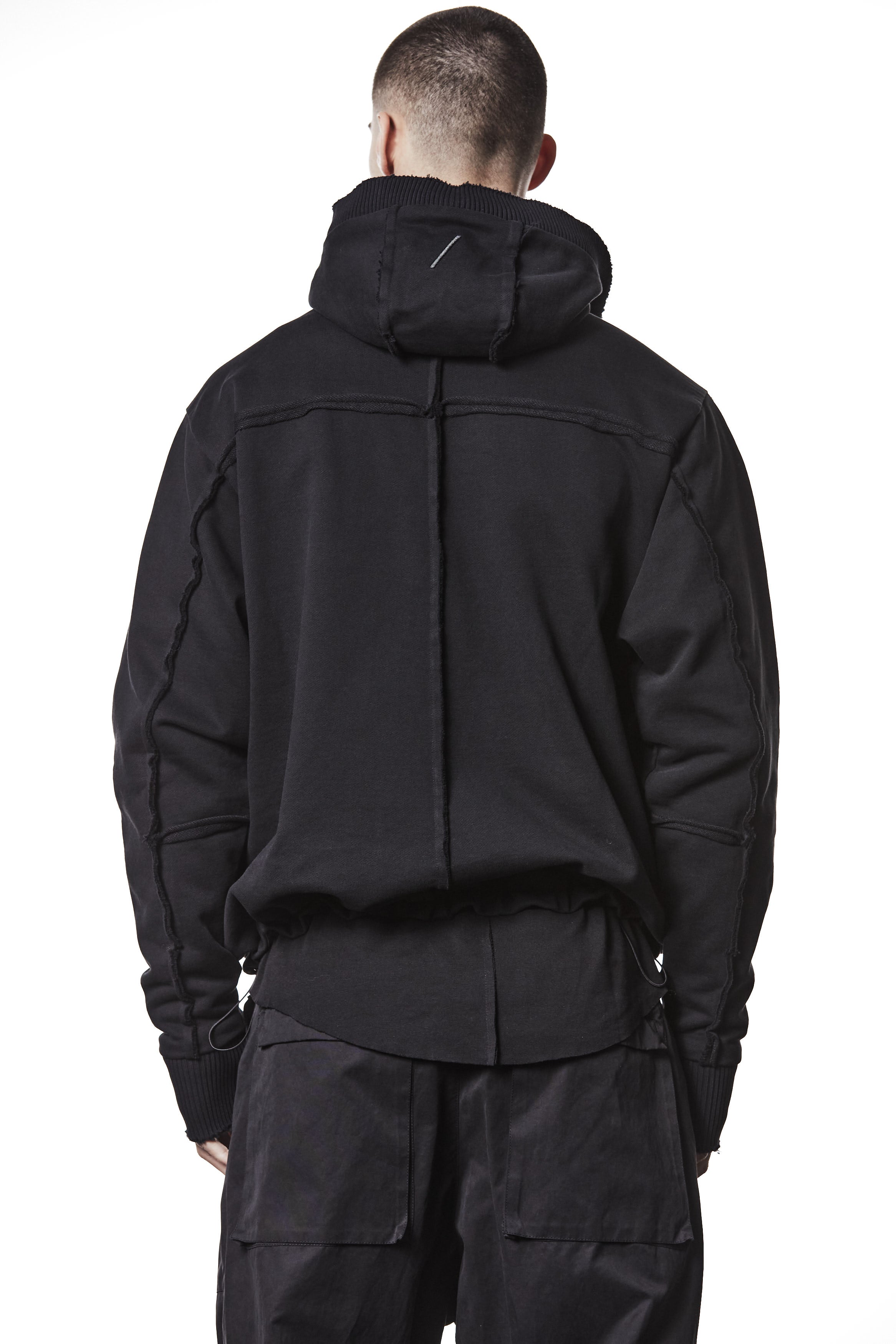 M SJ 690 Black High-Collar Zip Hoodie – Oversized Fit with Distressed Details Black Man THOM KROM