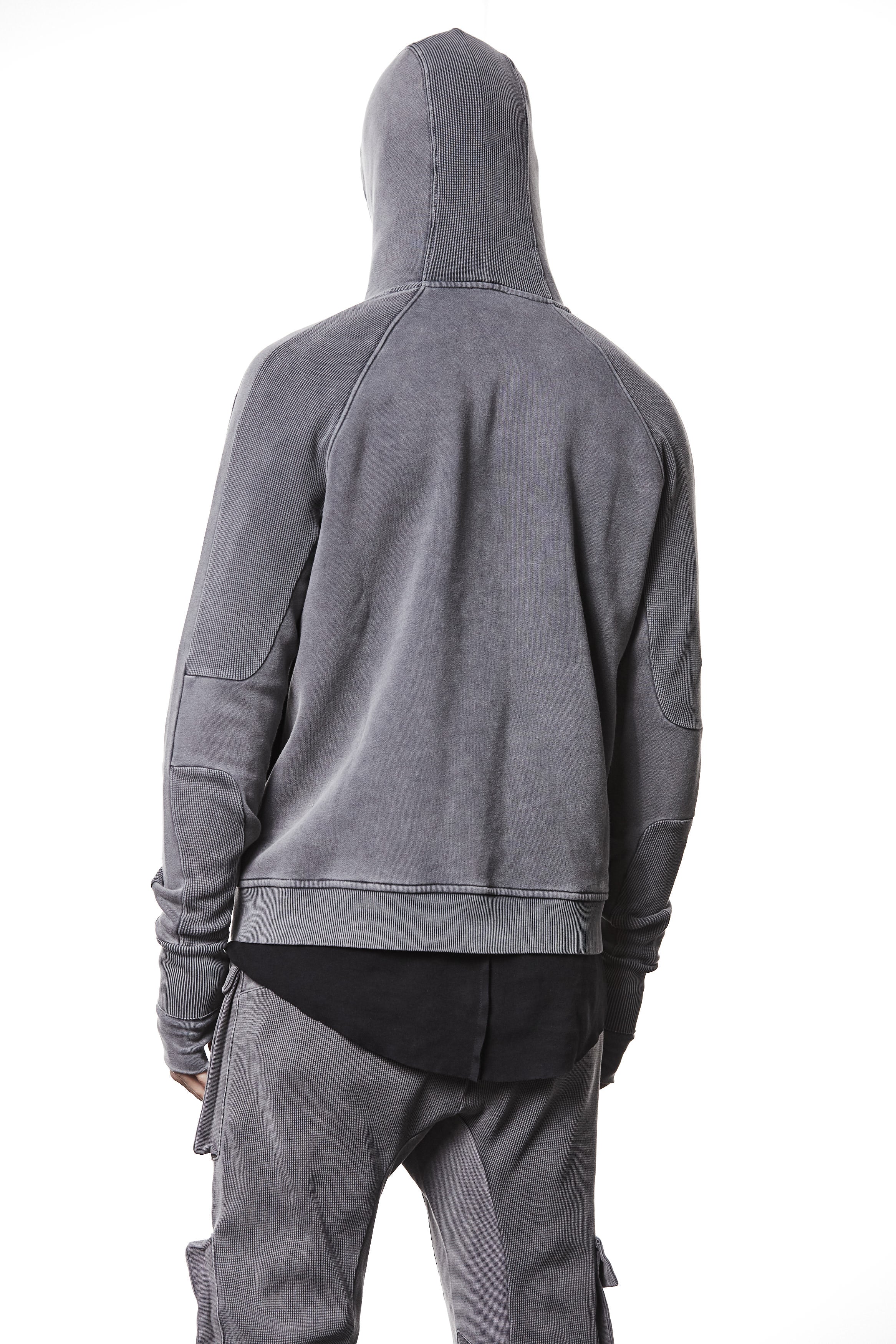M SJ 691 – Zip Hoodie High Neck Ribbed Panel Sleeves Thumbhole Cuffs Used Grey - Man, Hoodies, Hoodies, TEPHRA