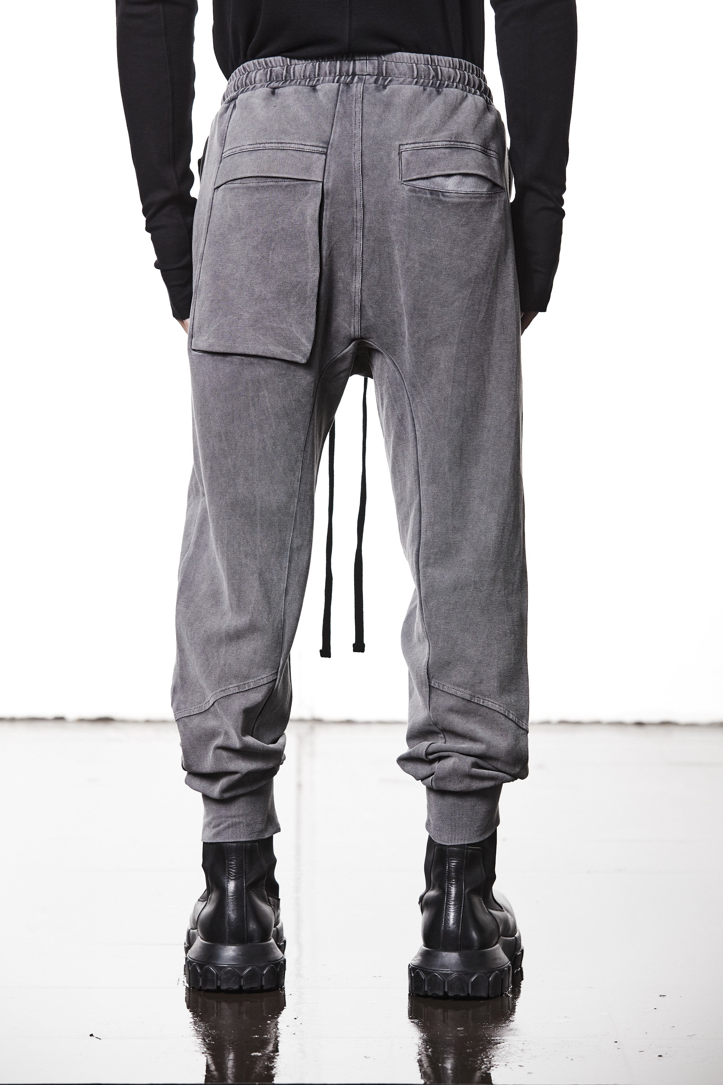 M ST 509 – Cargo Pants Multi-Pocket Long Drawstrings Elastic Waist Tapered Cuffs Used Grey - Man THOM KROM