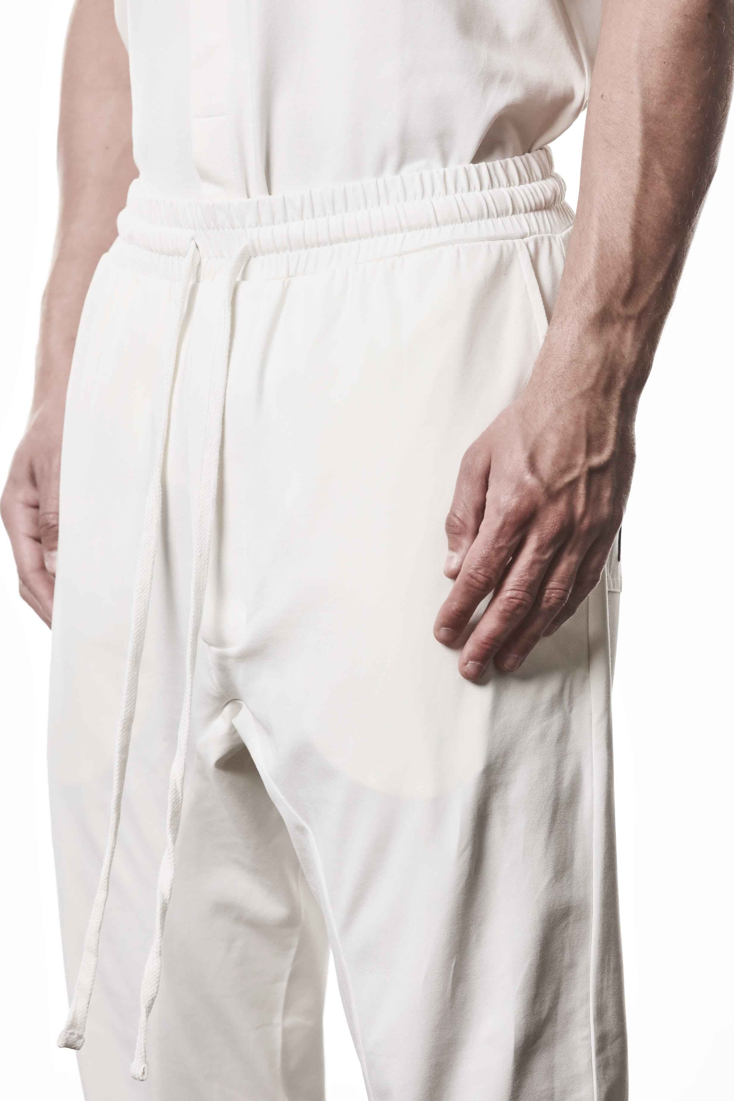 M ST 521 Trousers - Cream Worked Knit Cotton Elastane Men's Long