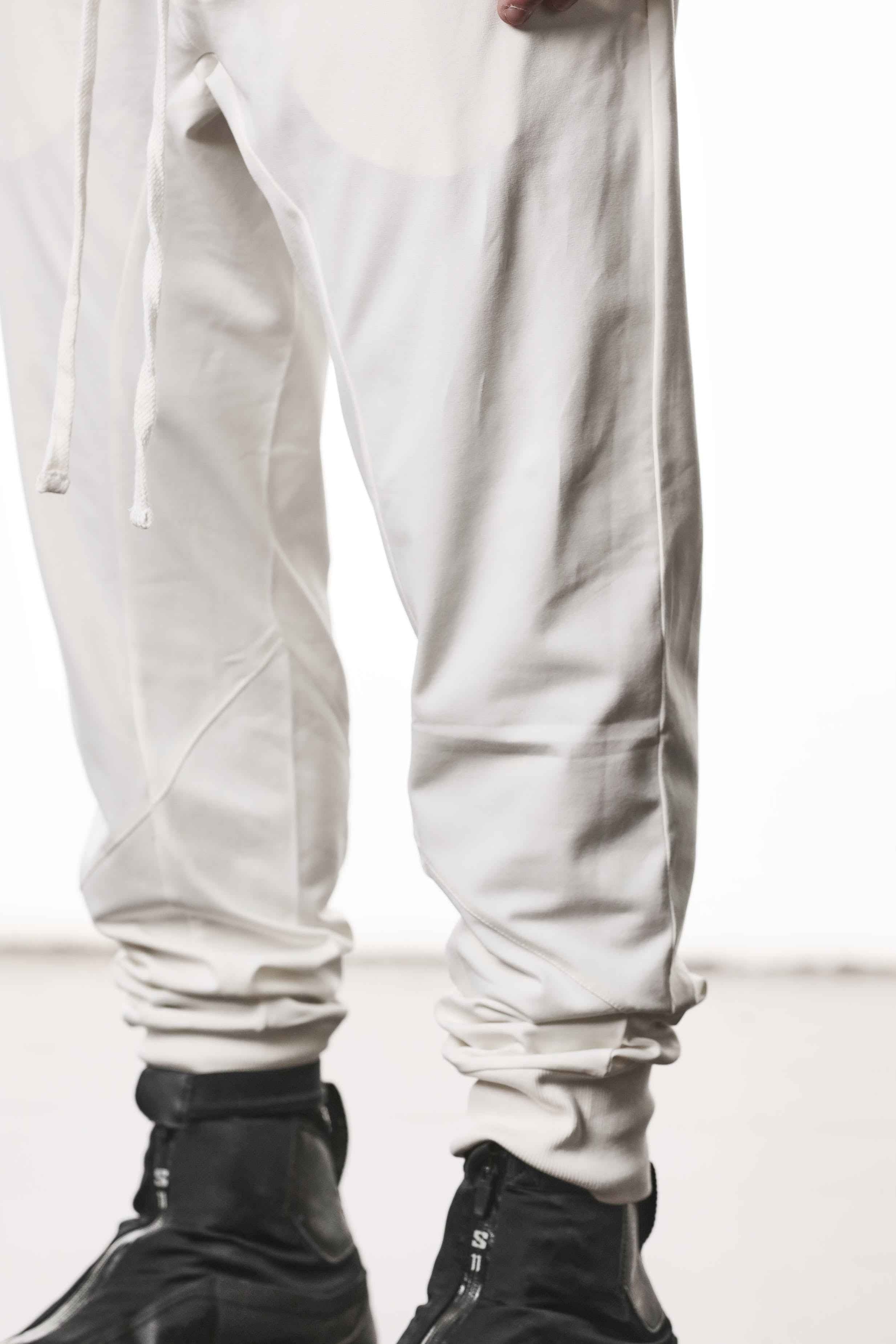 M ST 521 Trousers - Cream Worked Knit Cotton Elastane Men's Long