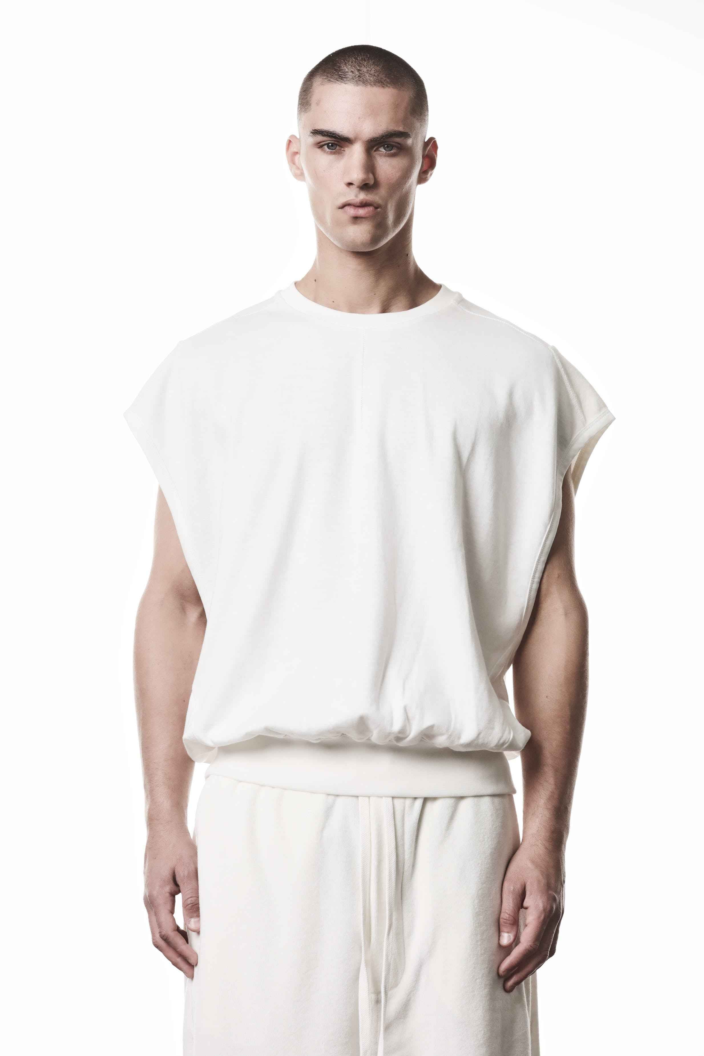M TS 917 T-Shirt - Off White Worked Knit Cotton Viscose Men's