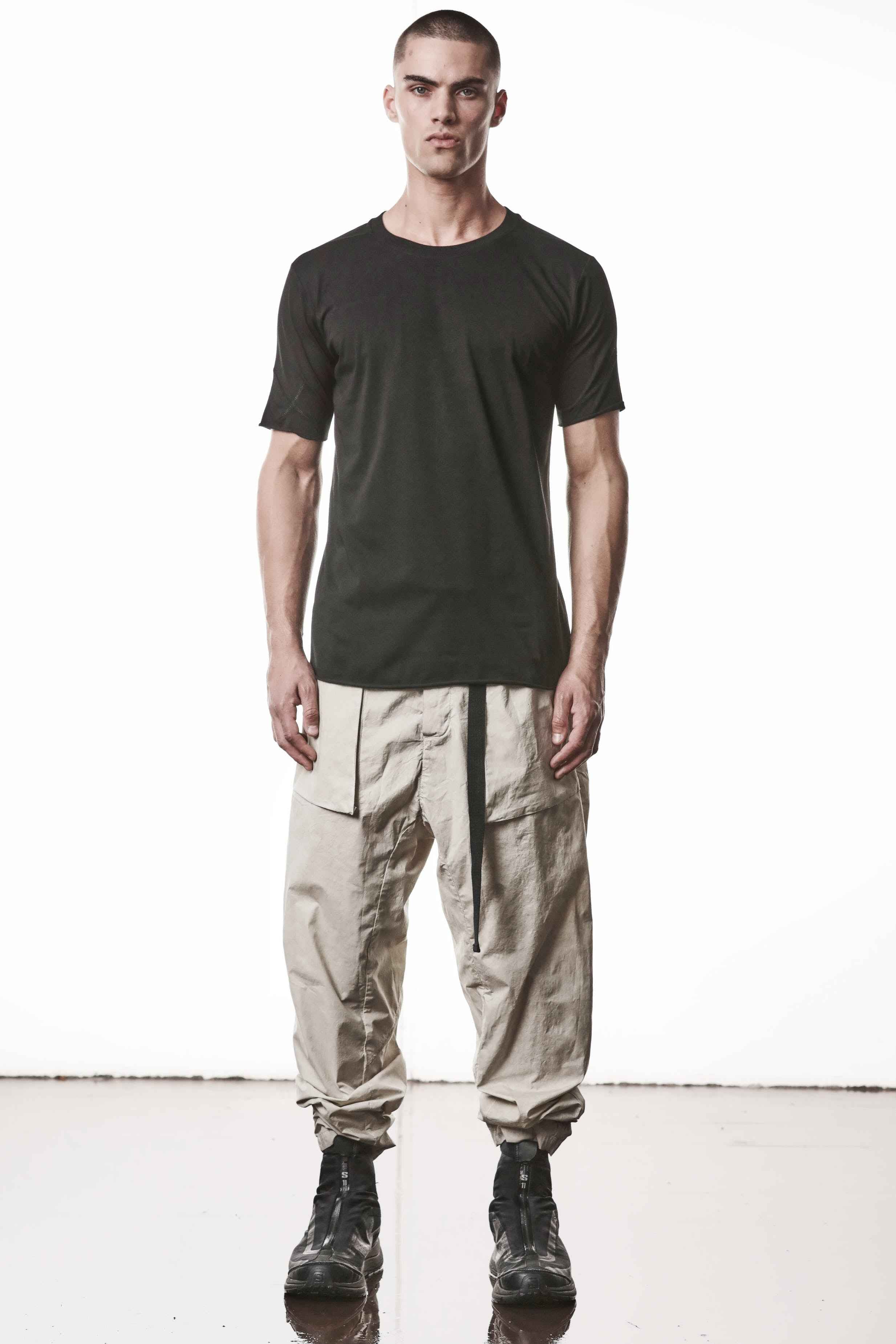 M TS 924 T-Shirt - Black Worked Knit Cotton Rib Men's