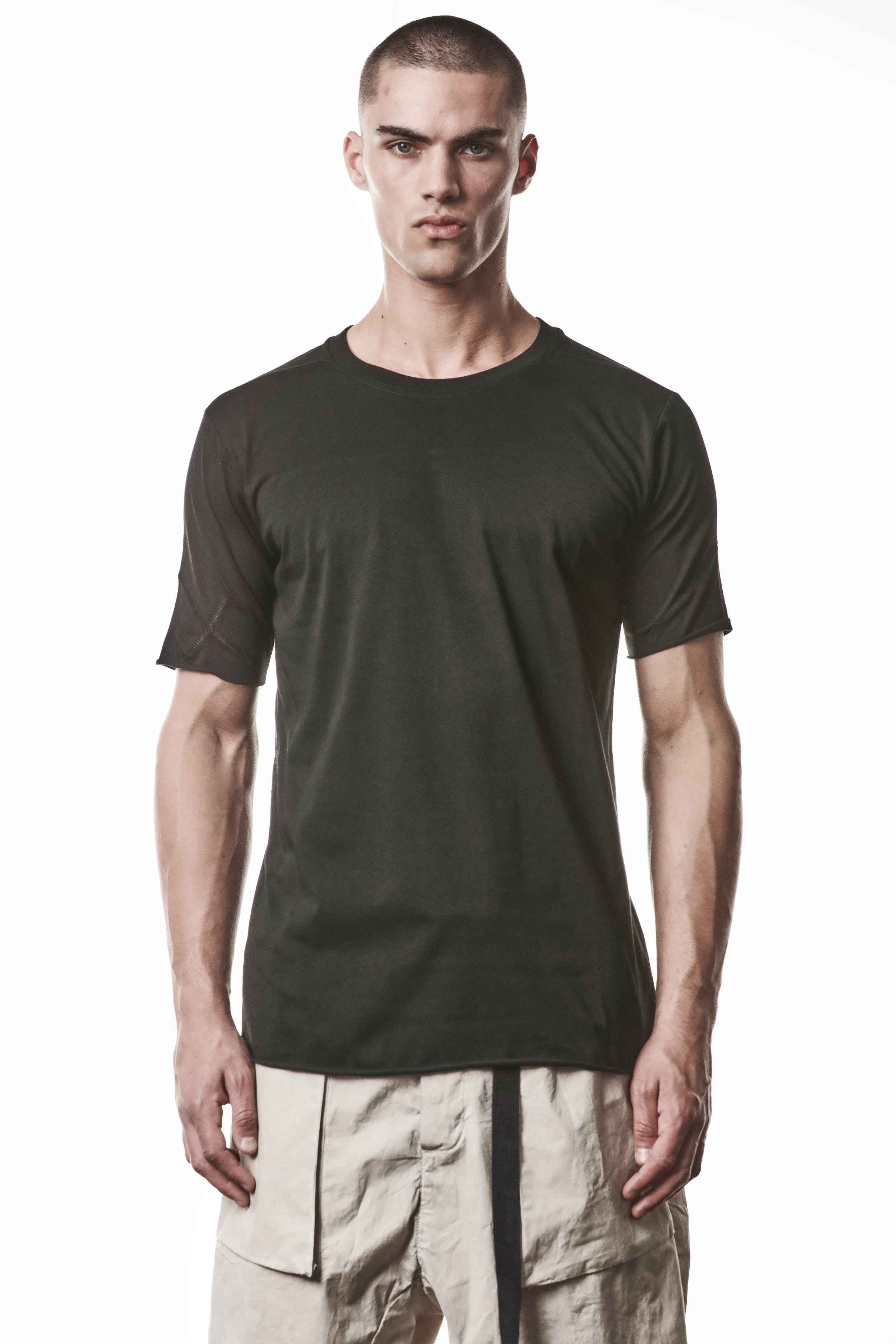 M TS 924 T-Shirt - Black Worked Knit Cotton Rib Men's