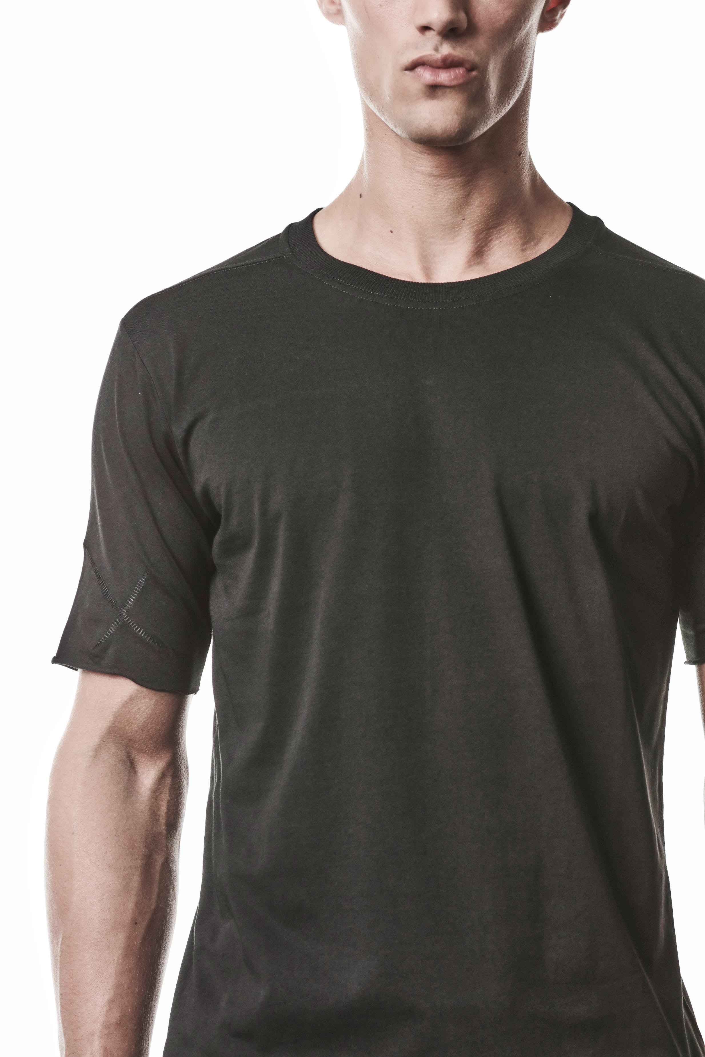 M TS 924 T-Shirt - Black Worked Knit Cotton Rib Men's