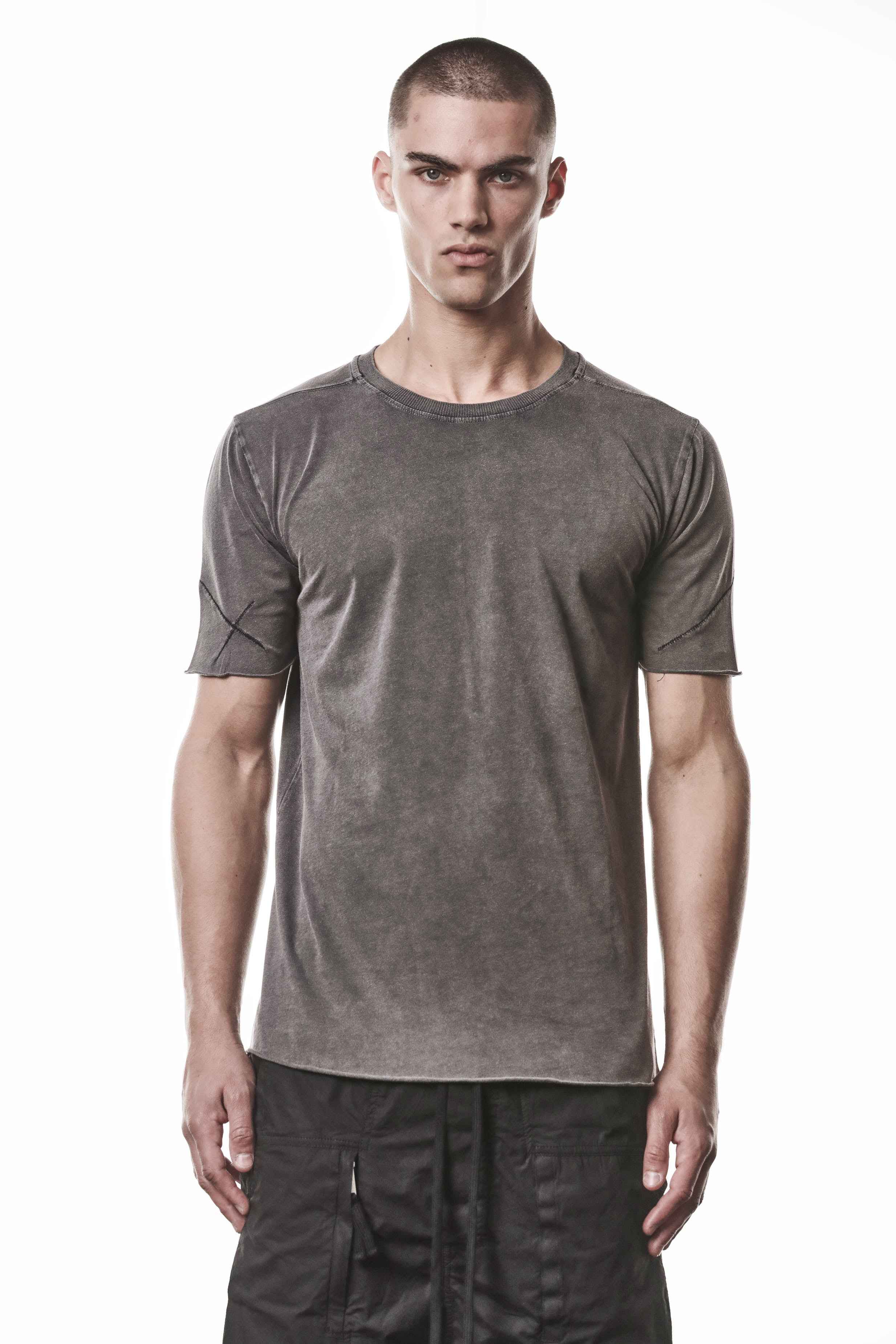 M TS 924 T-Shirt - Dark Used Gray Mottled Worked Knit Cotton Rib Men's