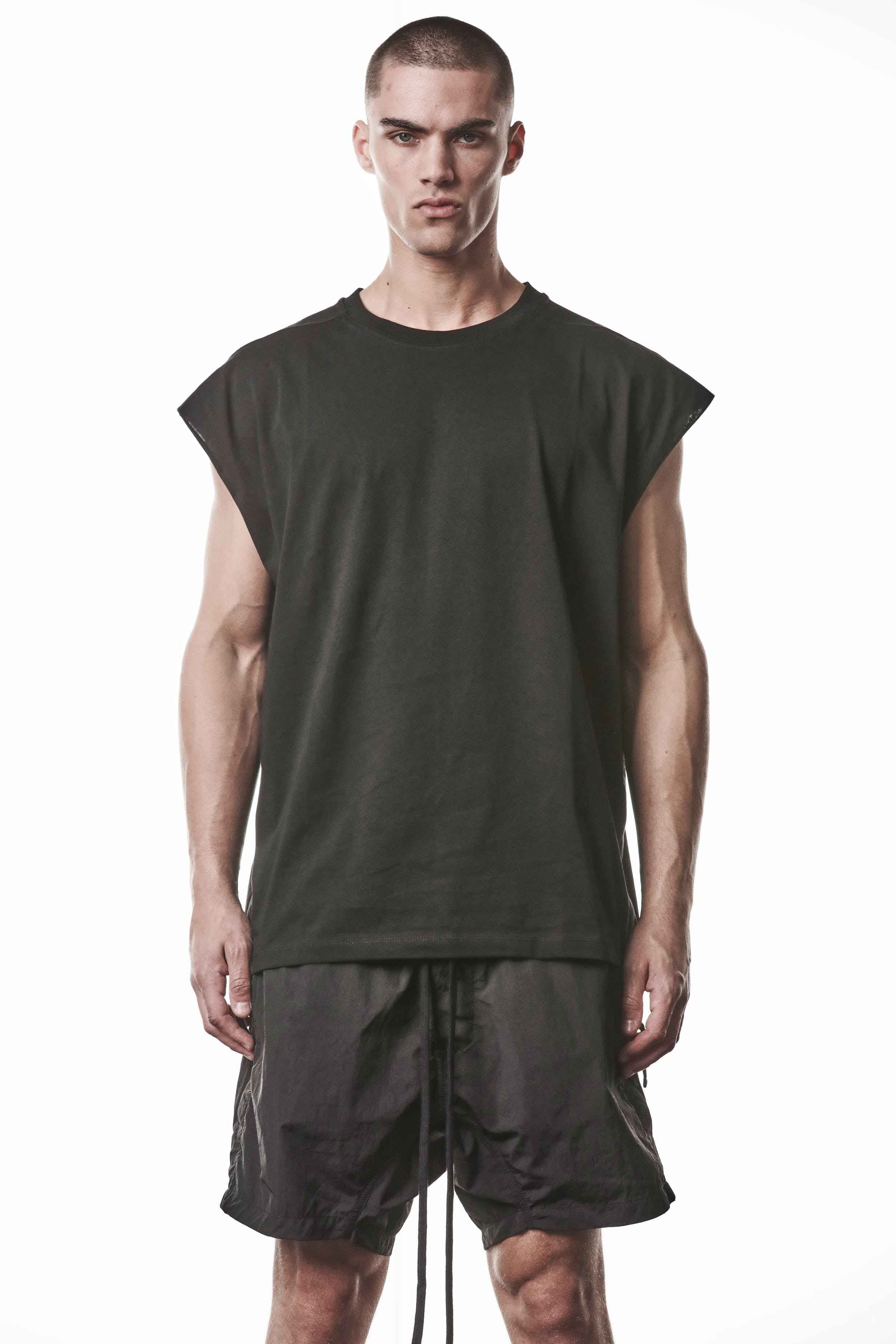 M TS 925 T-Shirt - Black Pure Cotton Worked Knit Stretch Rib Men's