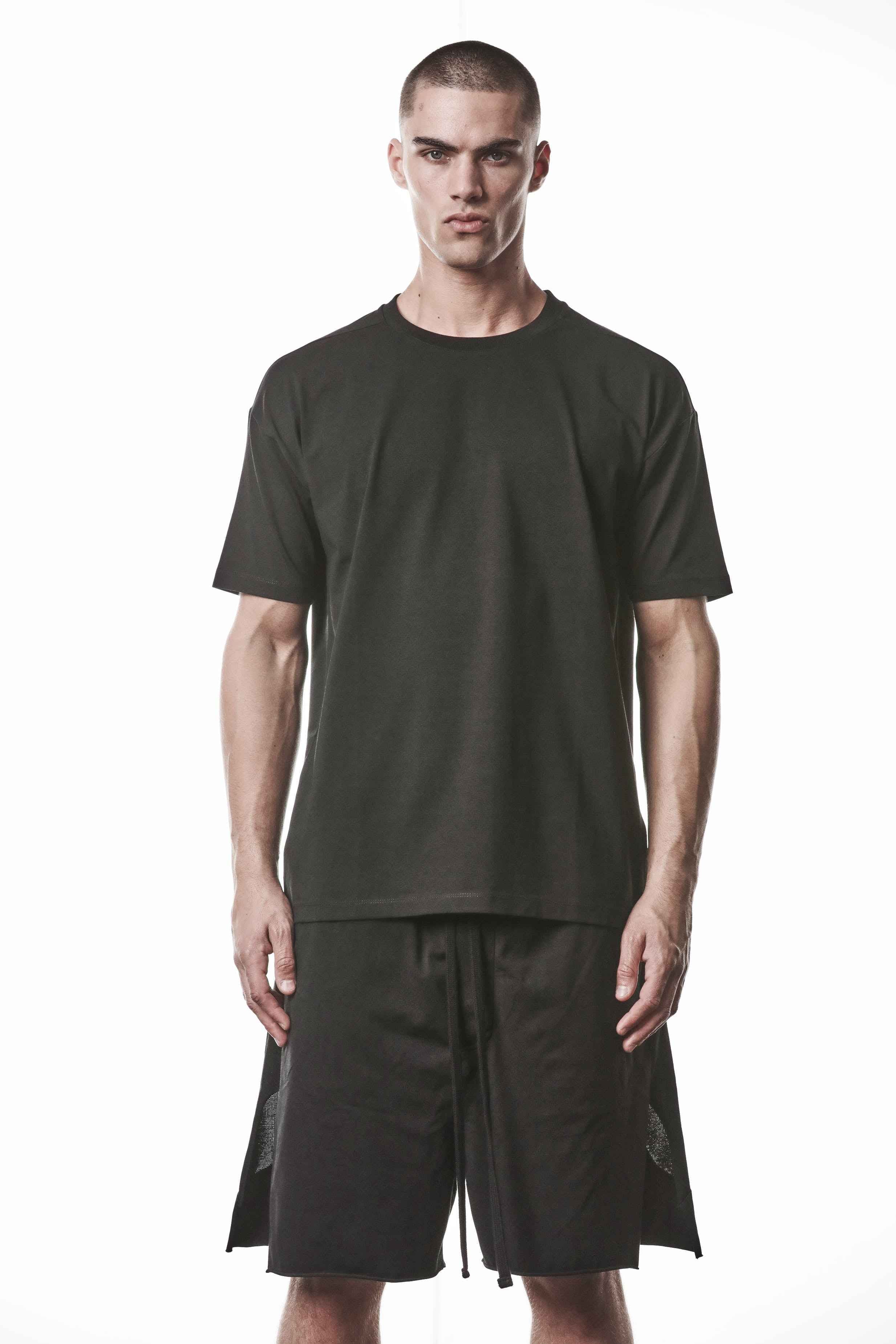 M TS 936 T-Shirt - Black Stretch Cotton Elastane Worked Knit Rib Men's