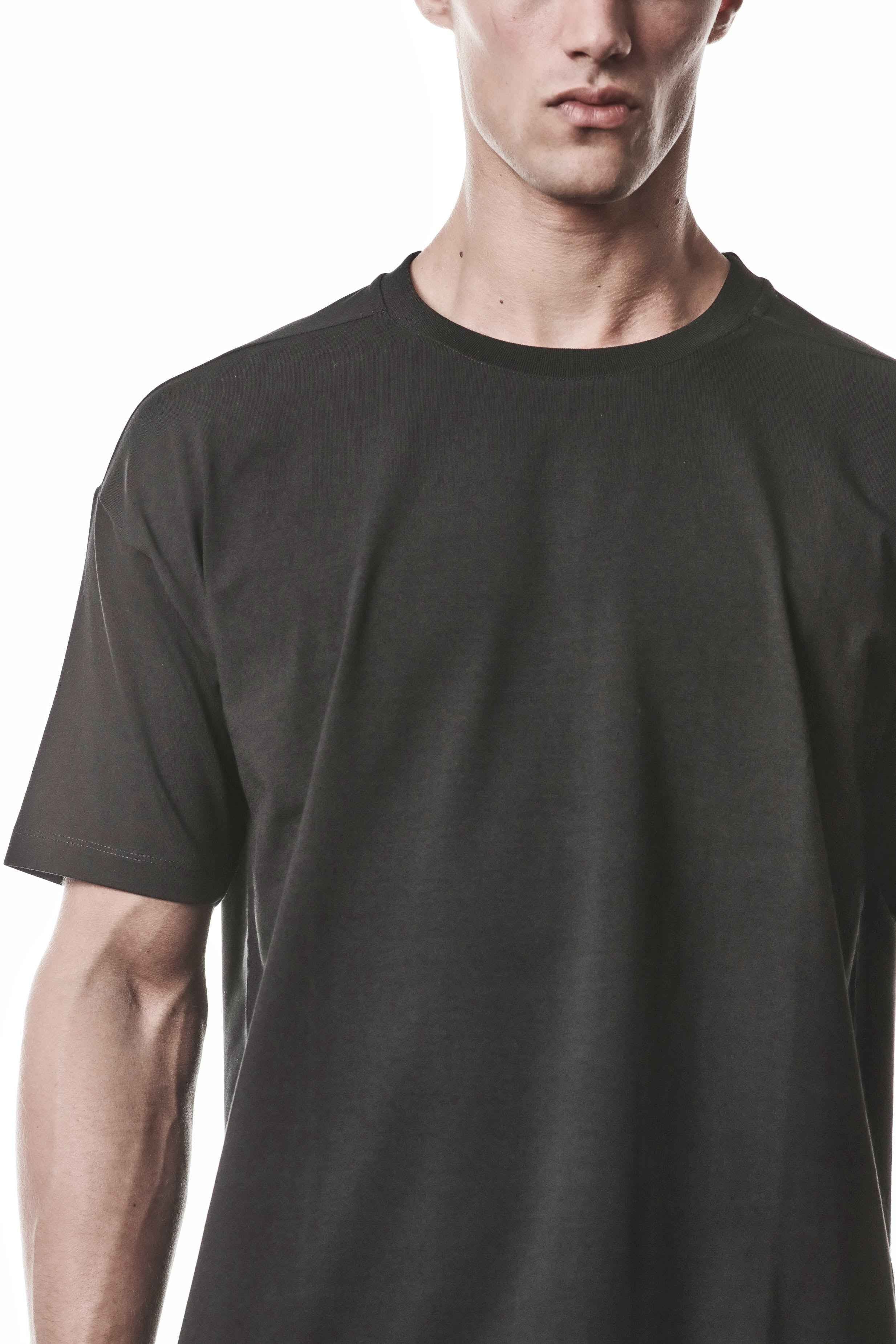 M TS 936 T-Shirt - Black Stretch Cotton Elastane Worked Knit Rib Men's