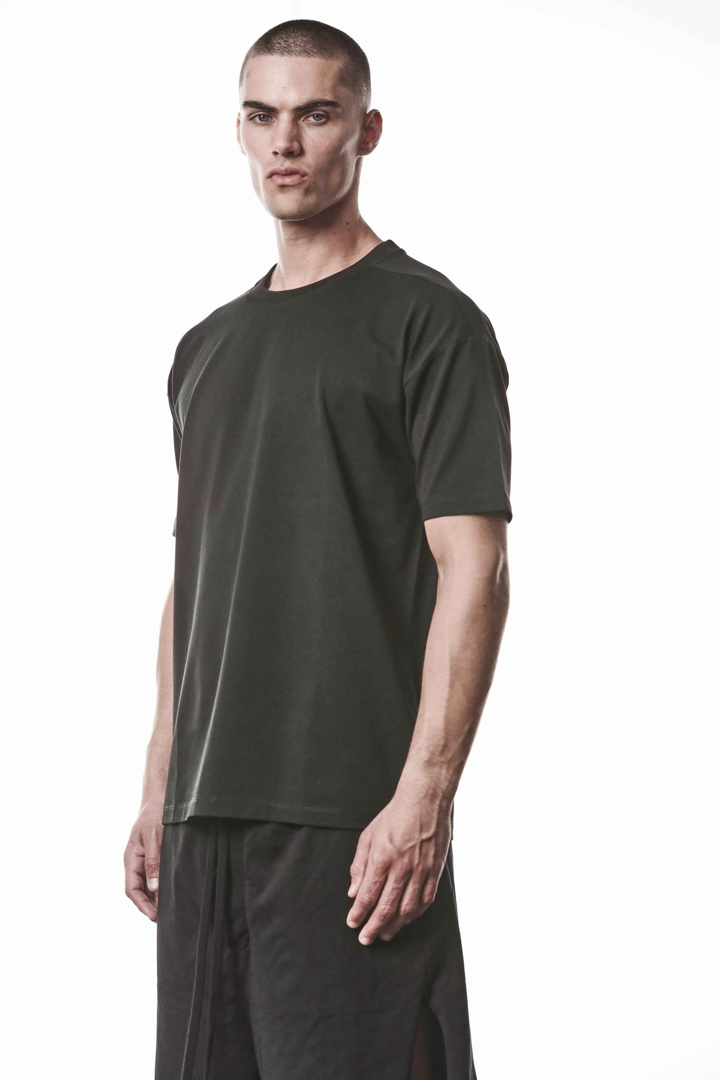 M TS 936 T-Shirt - Black Stretch Cotton Elastane Worked Knit Rib Men's