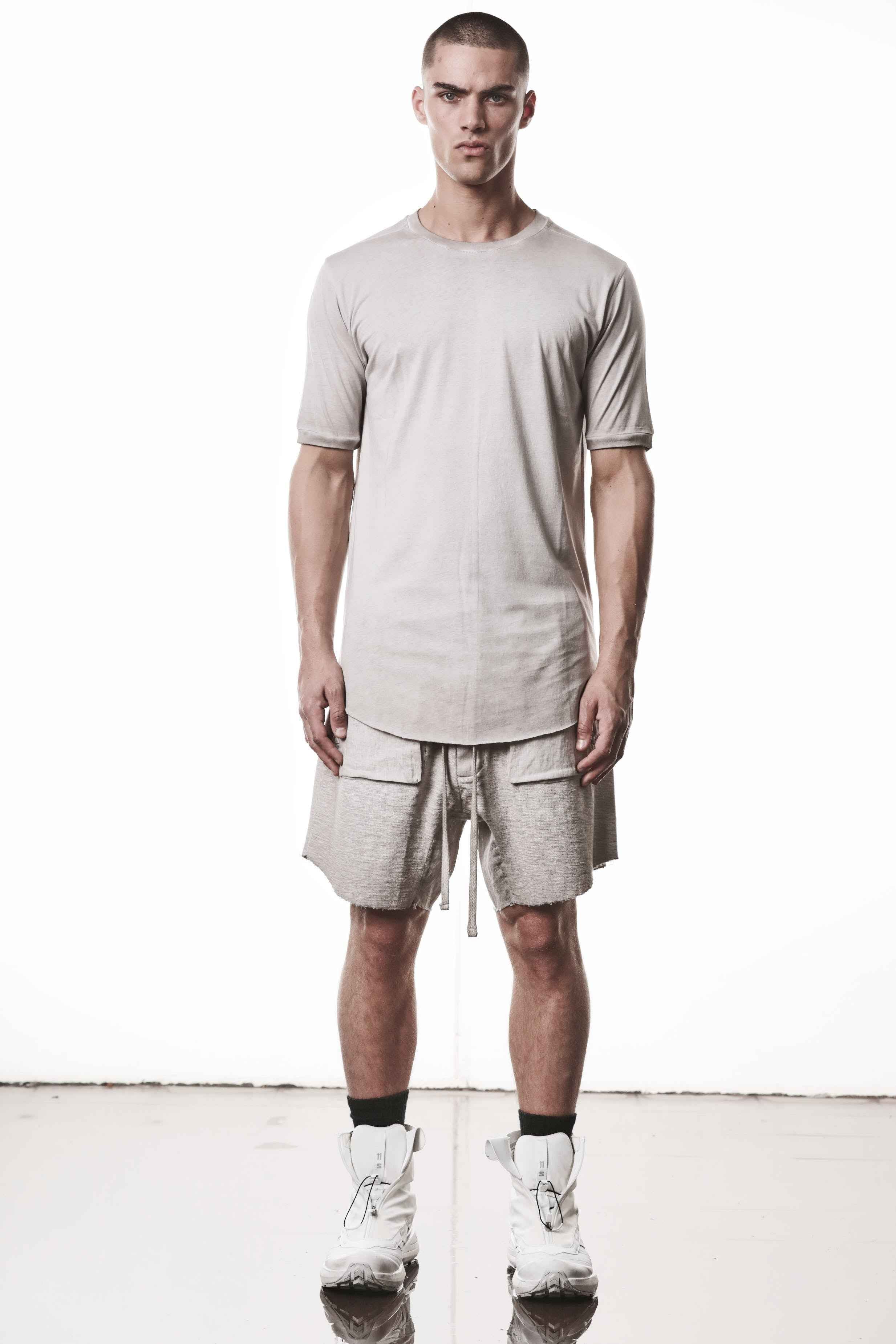 M TS 937 T-Shirt - Beige Cold Dye Stone Cotton Modal Rib Men's