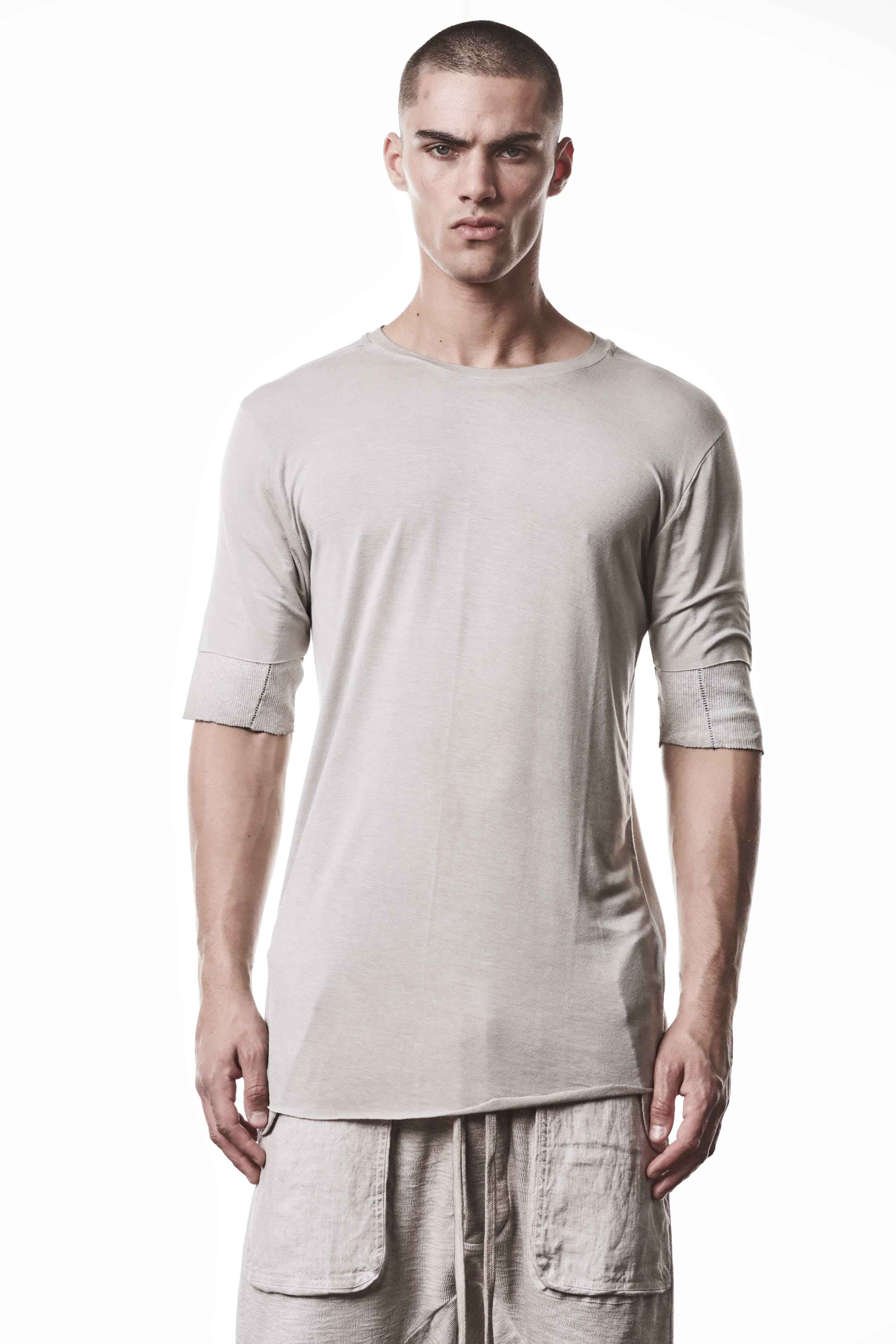 M TS 940 T-Shirt - Beige Cold Dye Stone Modal Elastane Cotton Linen Inserts Men's