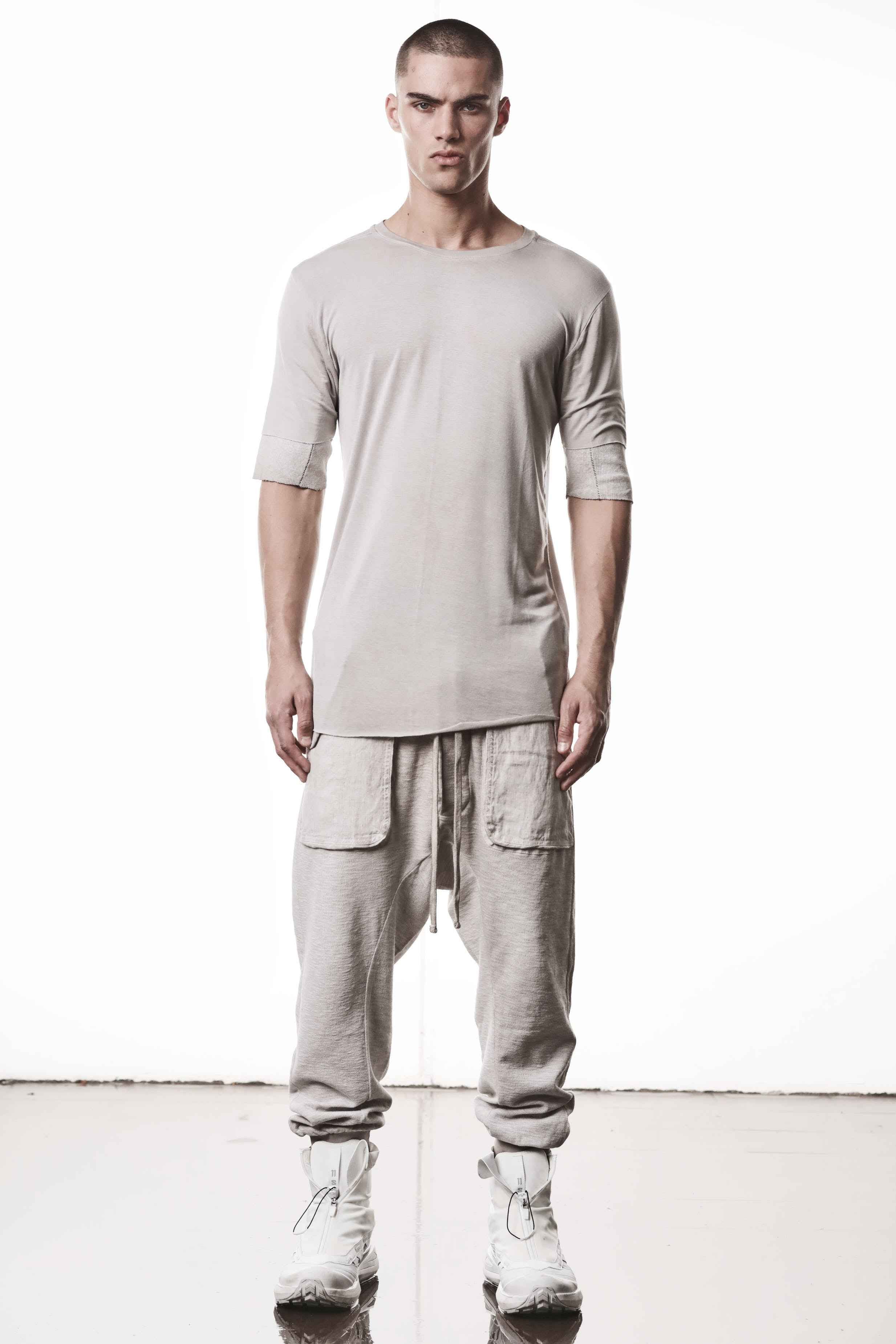 M TS 940 T-Shirt - Beige Cold Dye Stone Modal Elastane Cotton Linen Inserts Men's