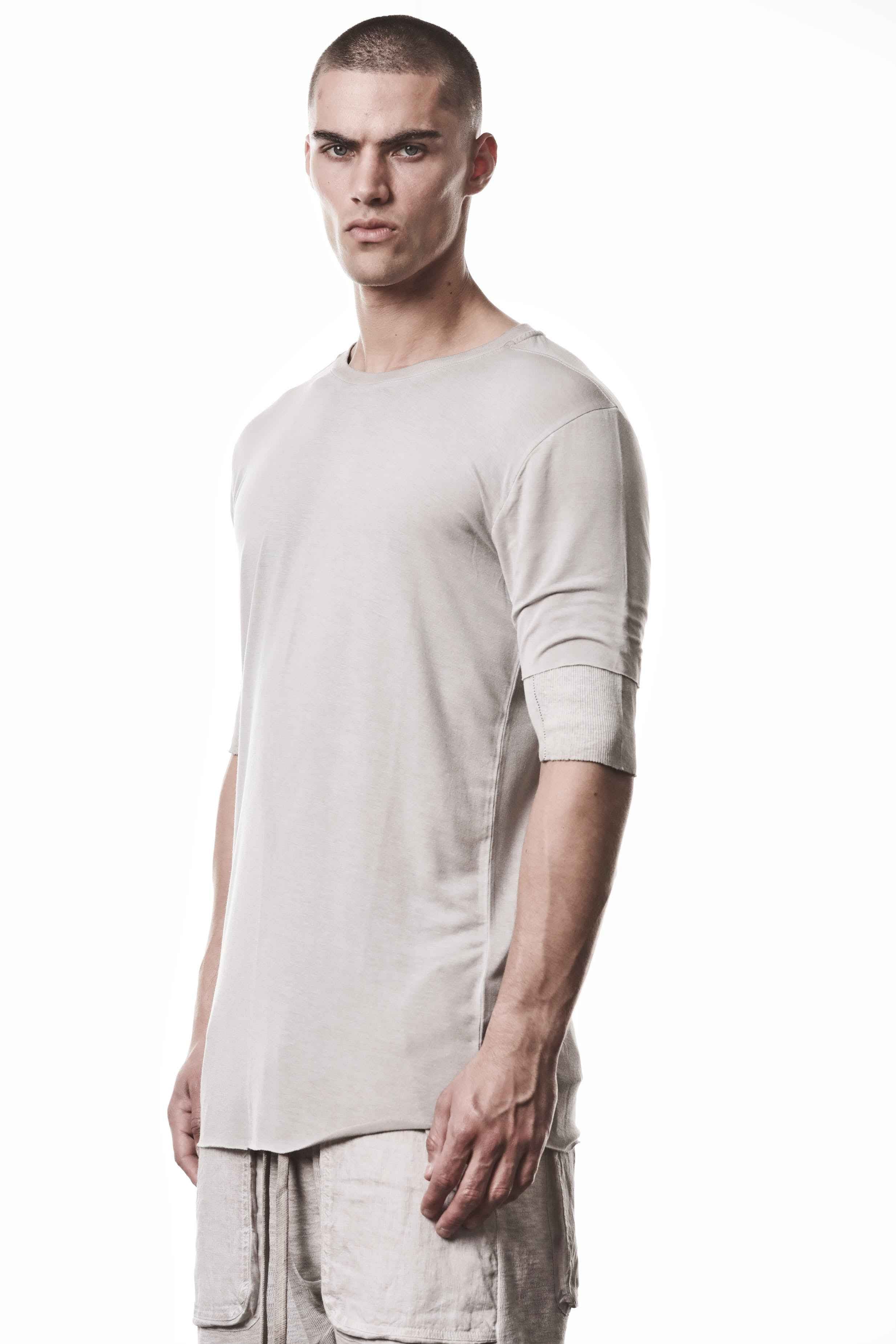 M TS 940 T-Shirt - Beige Cold Dye Stone Modal Elastane Cotton Linen Inserts Men's