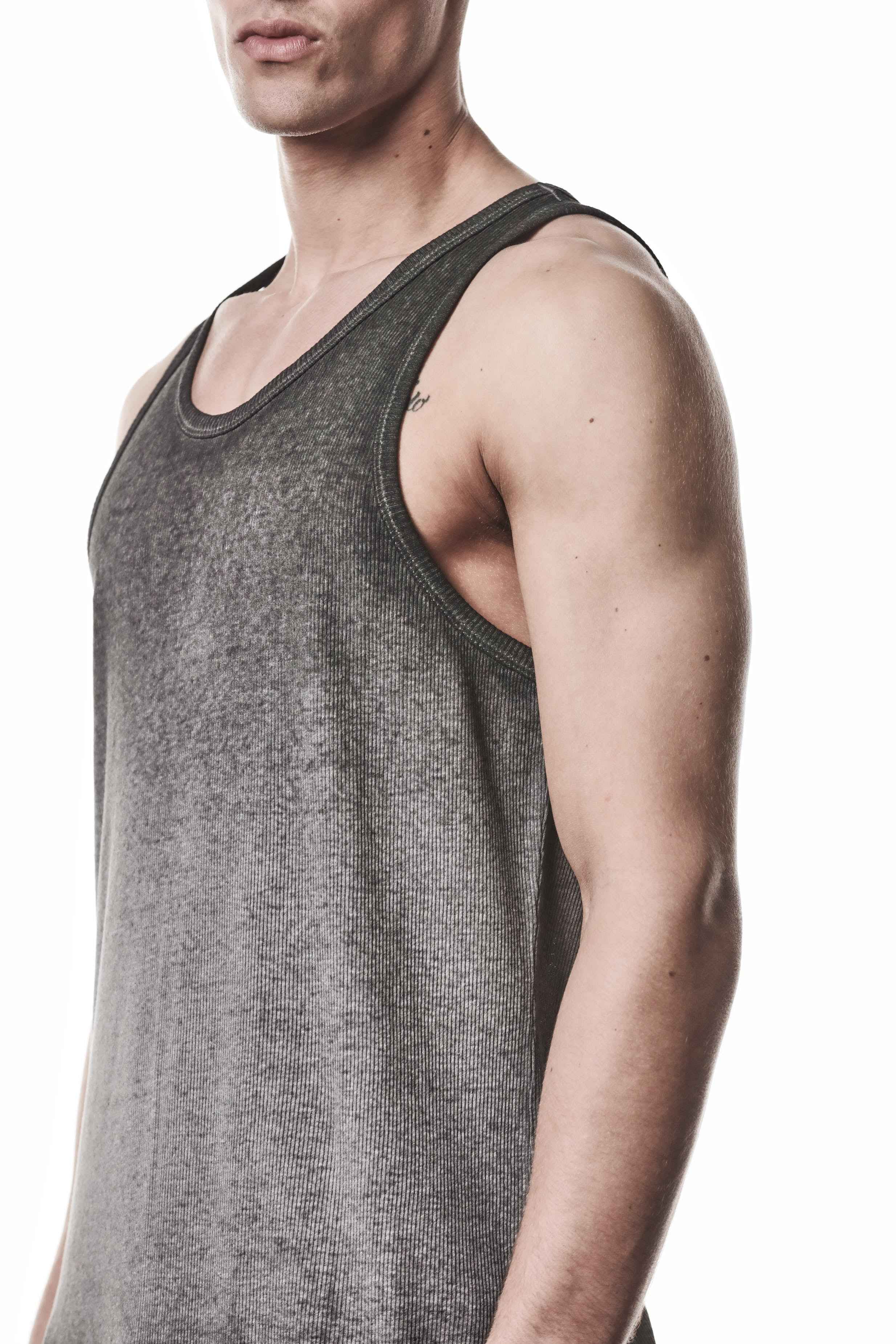 M TS 947 T-Shirt - Gray Cold Dye Mottled Worked Knit Cotton Linen Men's