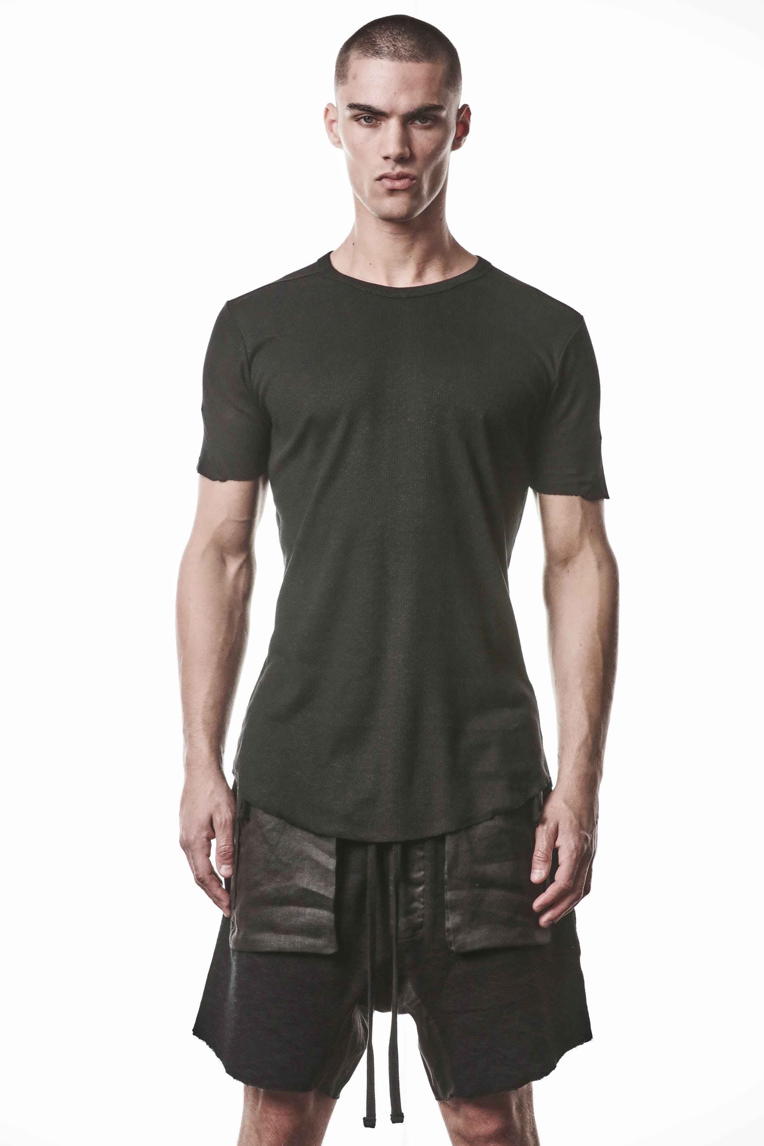M TS 948 T-Shirt - Black Worked Knit Cotton Linen Men's