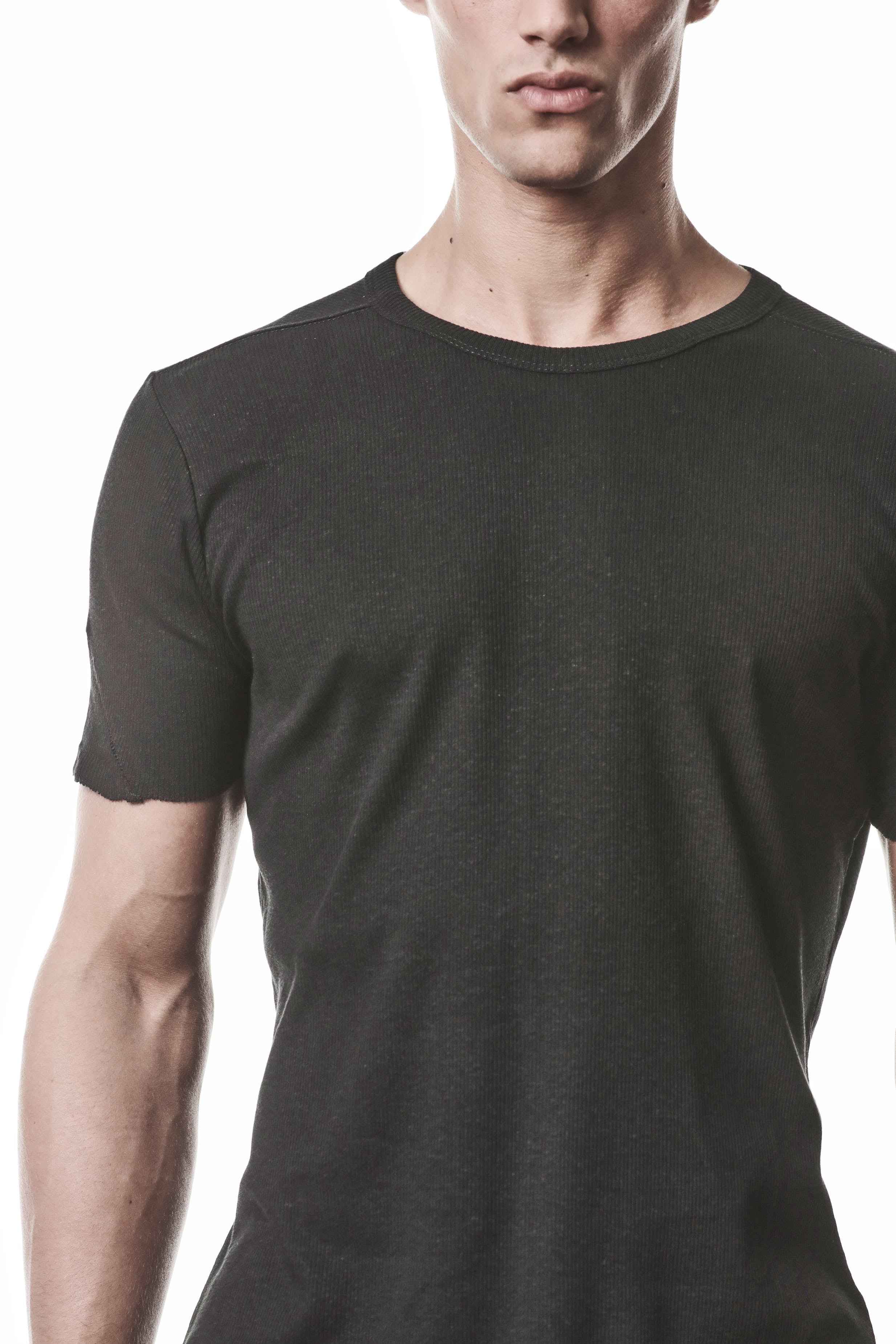 M TS 948 T-Shirt - Black Worked Knit Cotton Linen Men's