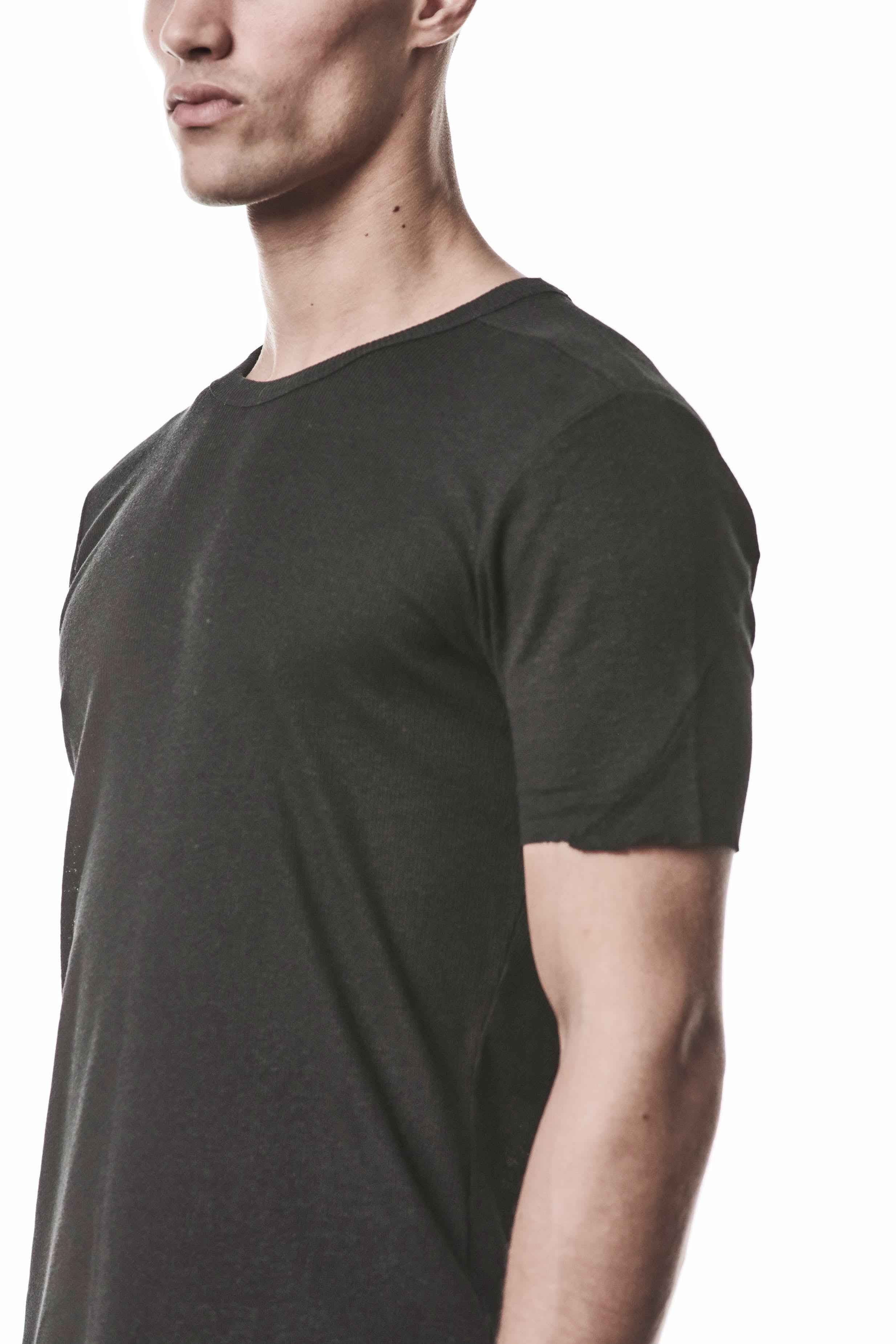 M TS 948 T-Shirt - Black Worked Knit Cotton Linen Men's