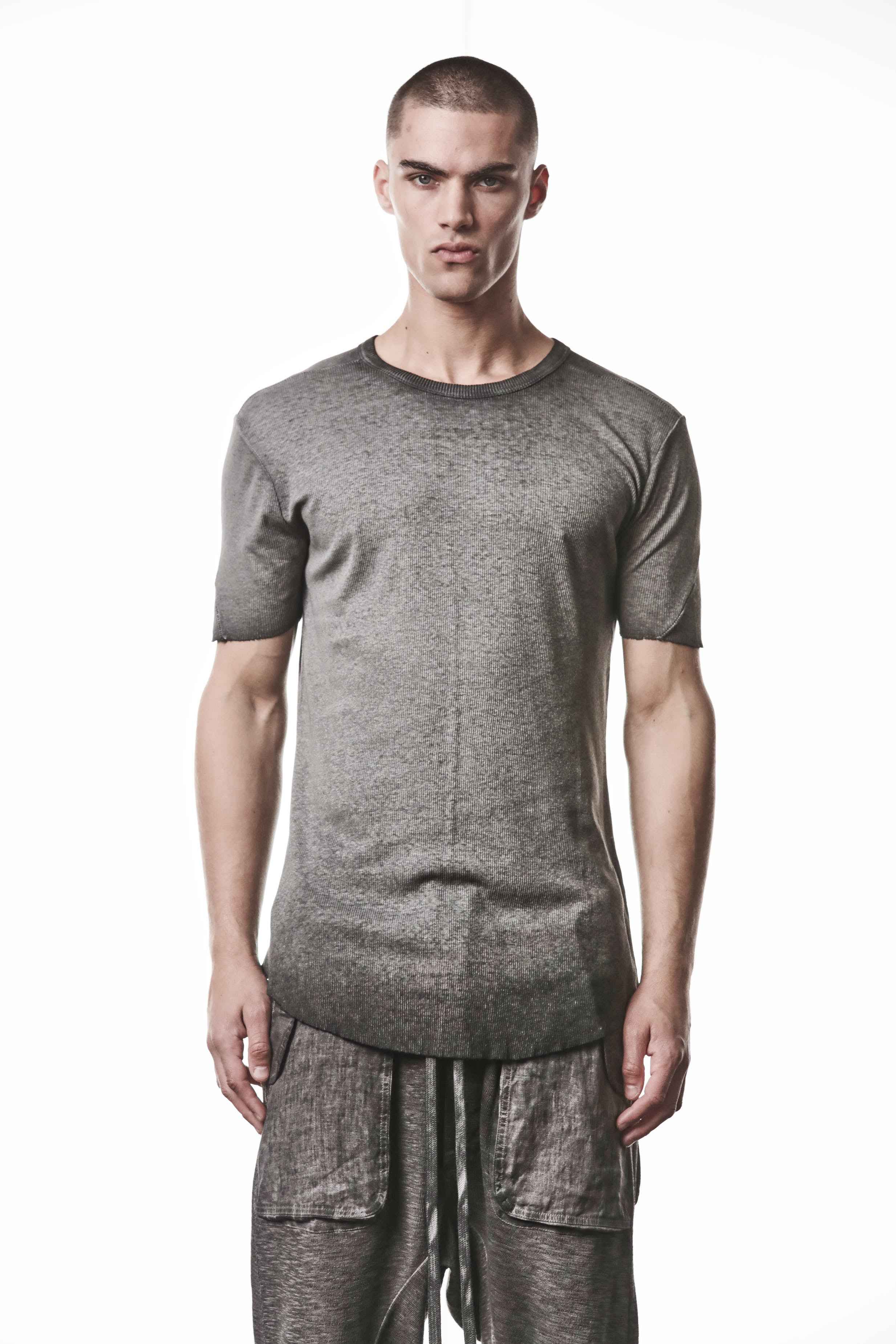 M TS 948 T-Shirt - Gray Cold Dye Worked Knit Cotton Linen Men's